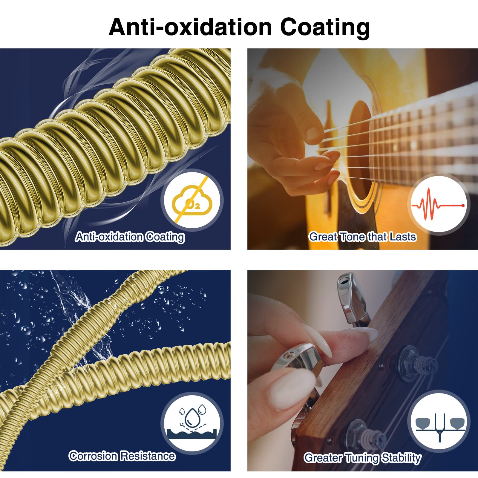 Pogolab Guitar Strings, Acoustic Guitar Strings, 6 Strings Set, Hexagonal Carbon Core 75/25 Bronze, Light, 11 52, 10 Packs