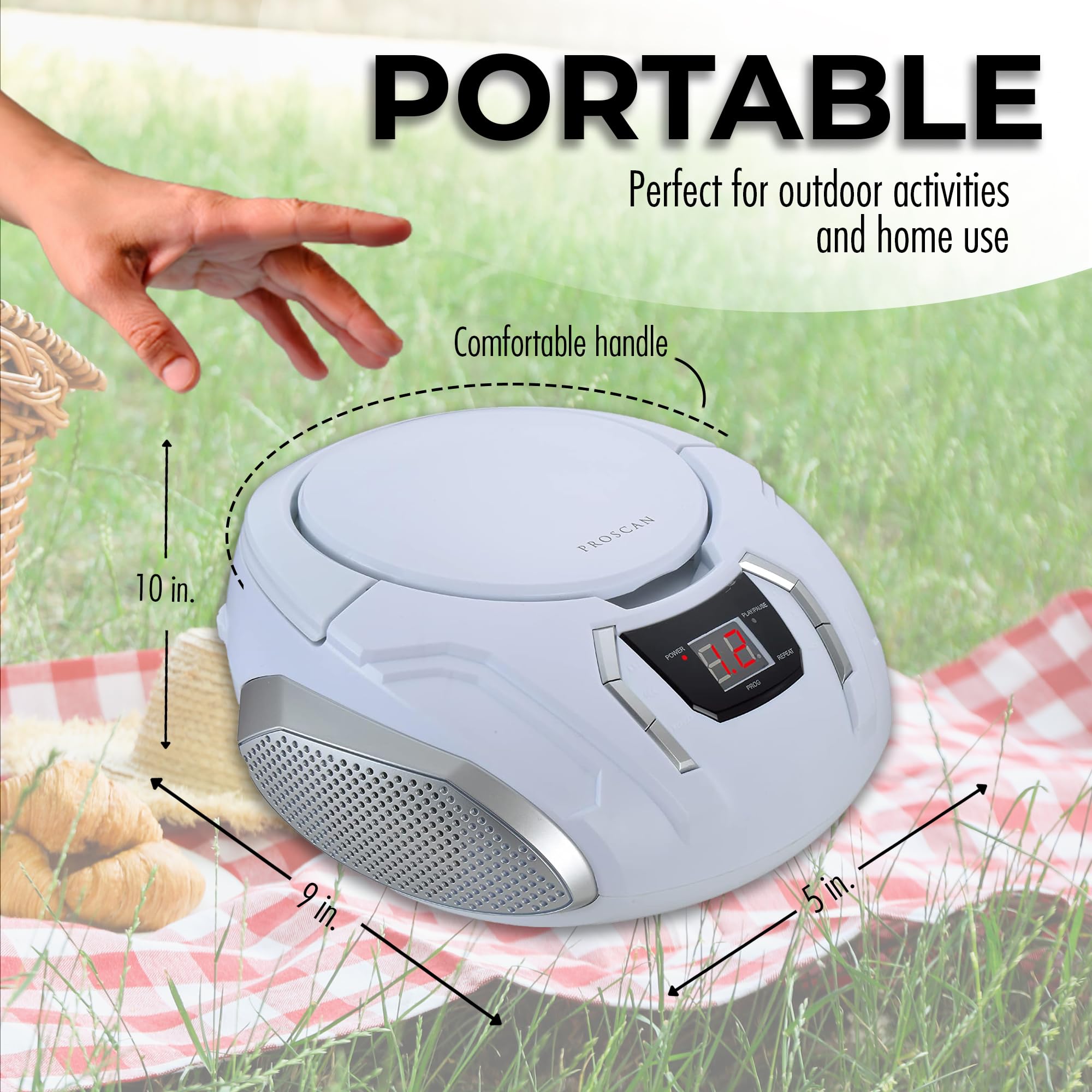 Proscan Elite Portable Cd Boombox With Am/Fm Radio   White