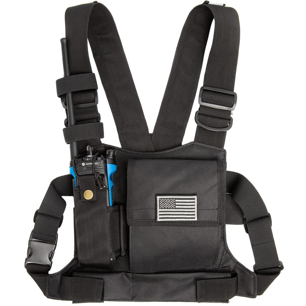 Luiton Radio Chest Harness With Reflective Strips Shoulder Holster Radio Vest Holder Two Way Radio Vest Rig Walkie Talkie Case With Front Pack Pouch For Motorola/Midland/Baofeng/Retevis