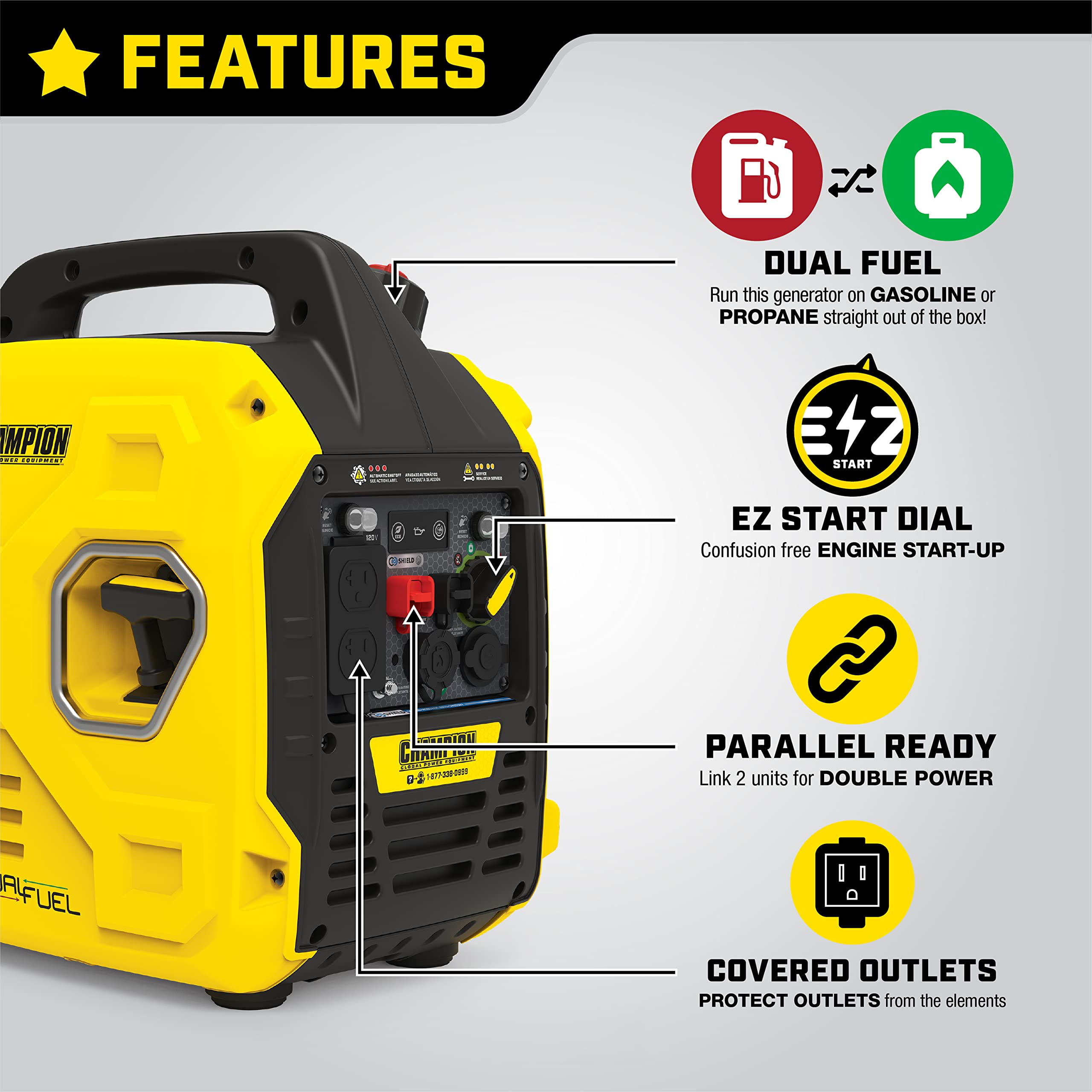 Champion Power Equipment 2500 Watt Dual Fuel Ultralight Portable Inverter Generator With Quiet Technology And Co Shield
