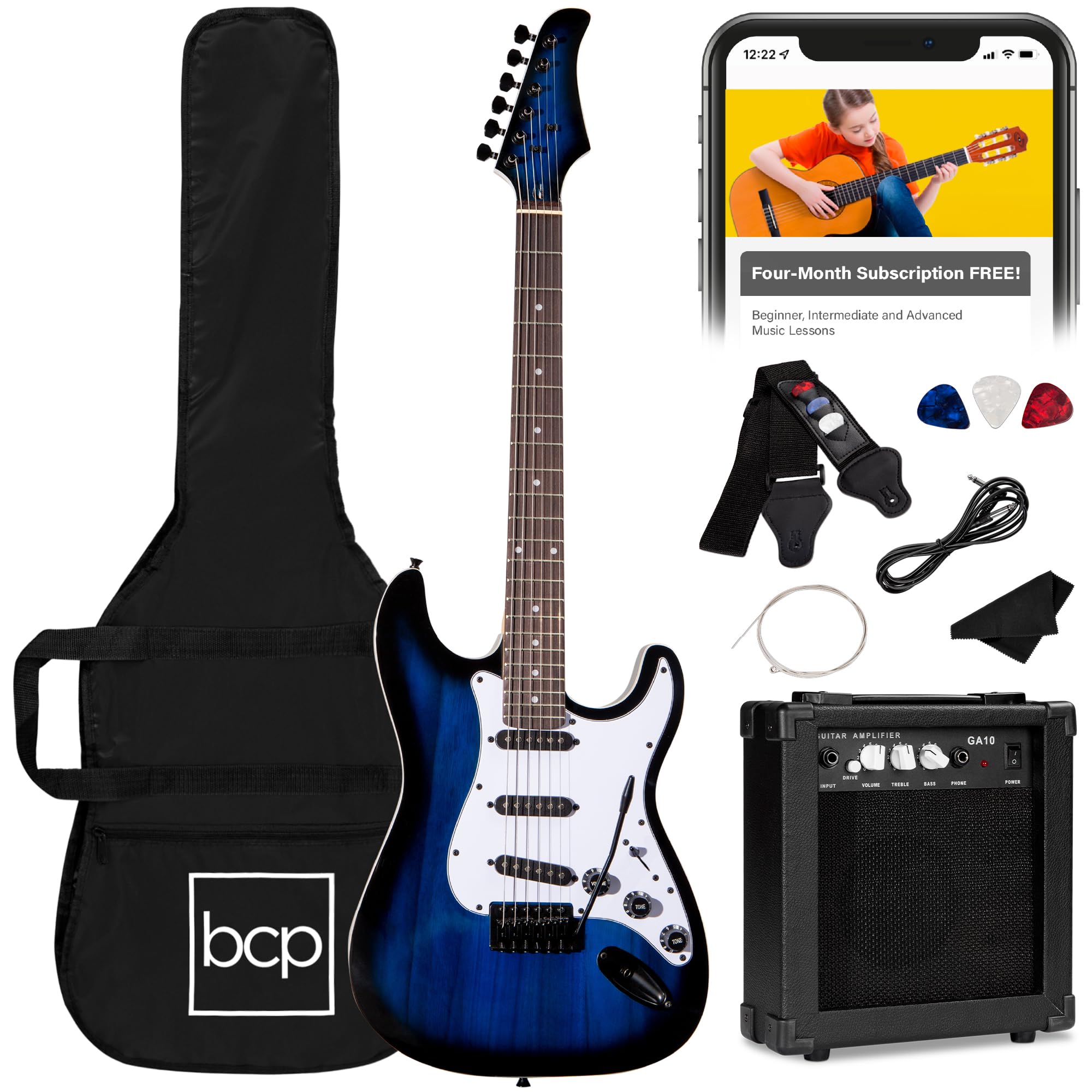 Best Choice Products 39In Full Size Beginner Electric Guitar Starter Kit Wcase, Strap, 10W Amp, Strings, Pick, Tremolo Bar   Hol