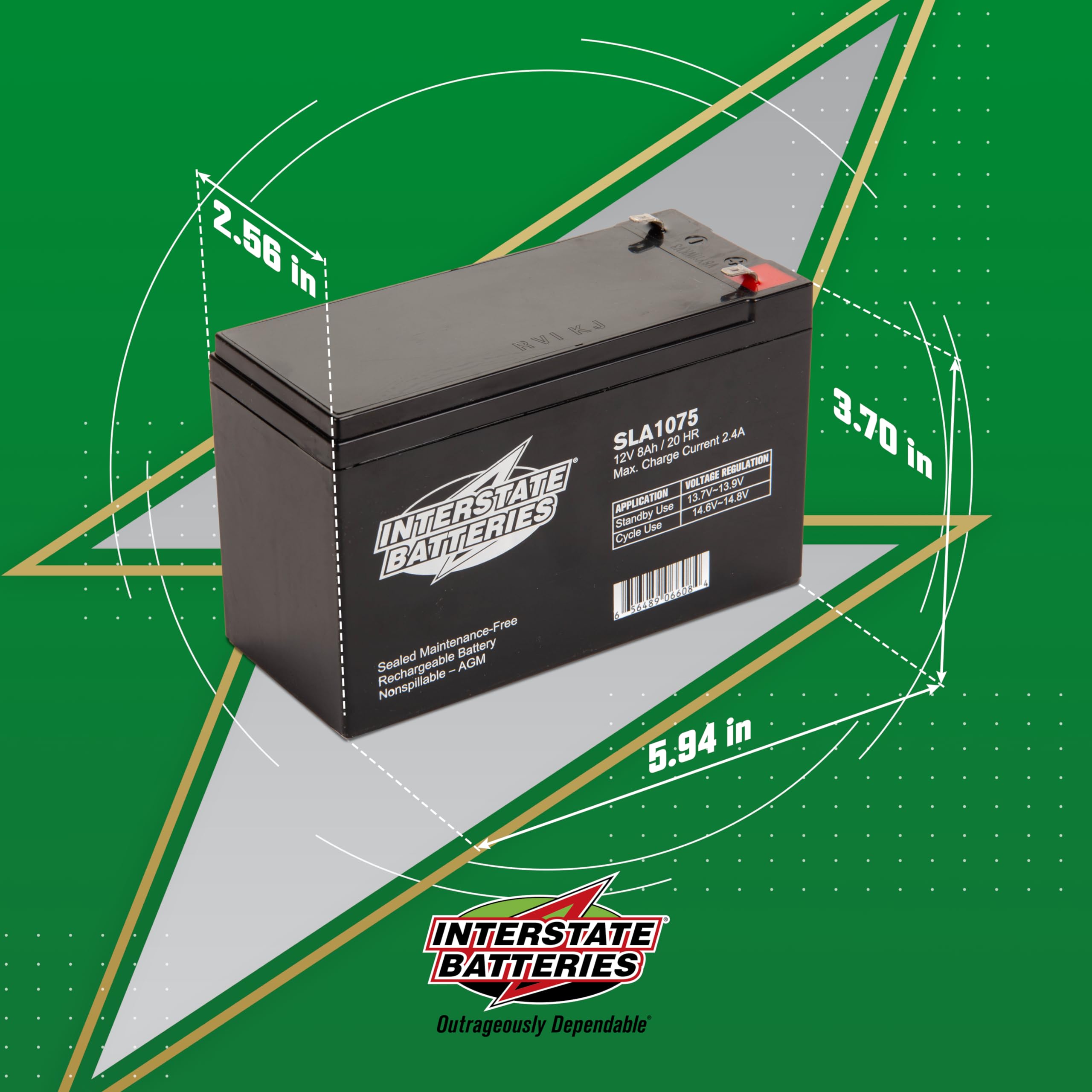 Interstate Batteries 12V 8Ah Battery (Sla1075) Sealed Lead Acid Rechargeable Sla Agm (F1 Terminal) Wireless Internet Ups Systems