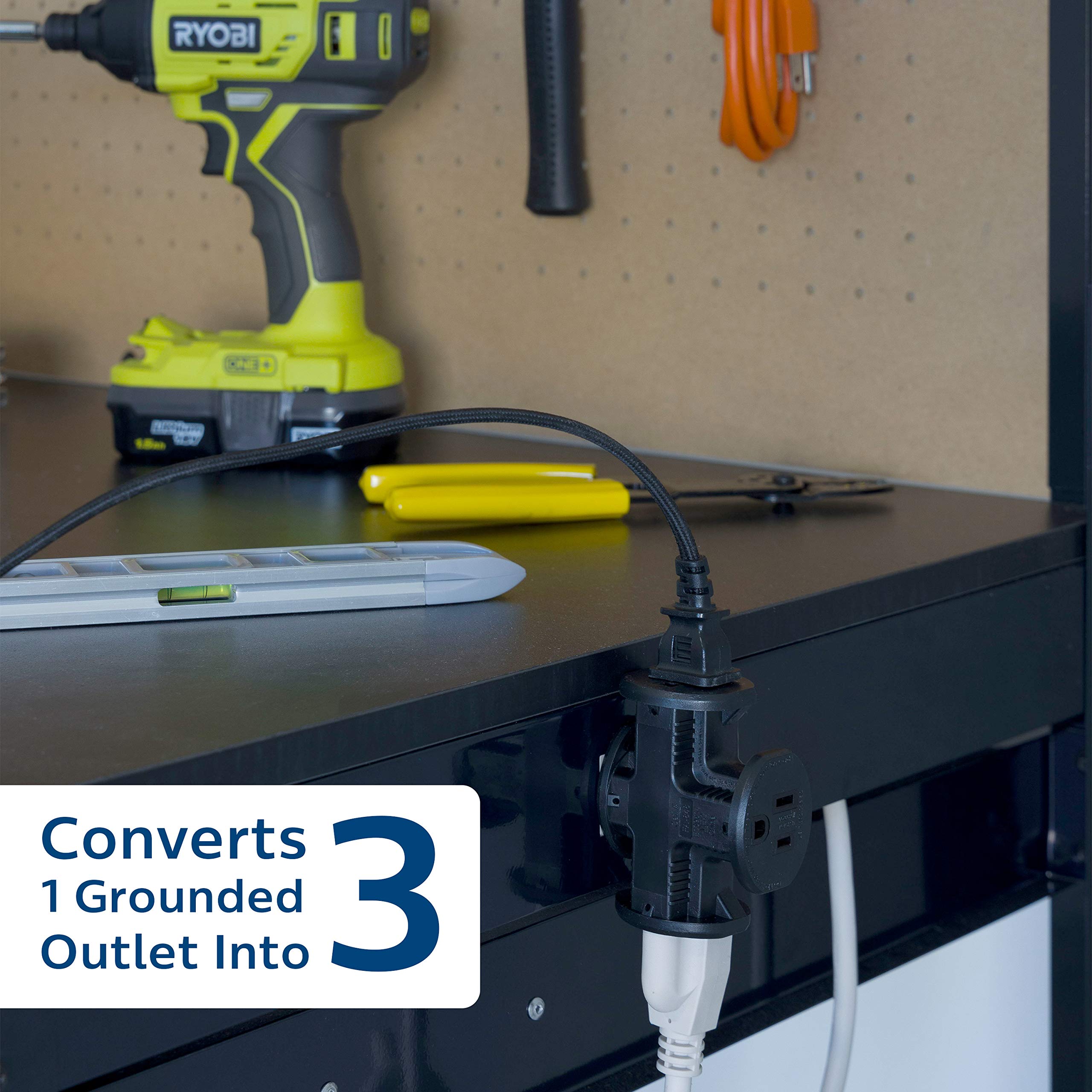 Philips 3 Outlet Extender, T Shaped Adapter Spaced, Grounded Wall Tap, 3 Prong, Multiple Plug, Power Splitter, Cruise Essentials