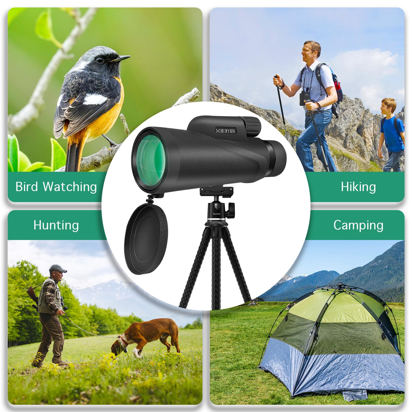Hurysin 8X42 Monocular   Military Grade Waterproof, Nitrogen Filled, Fmc Green Coated Optics, Bk7 Prism, Perfect For Bird Watchi