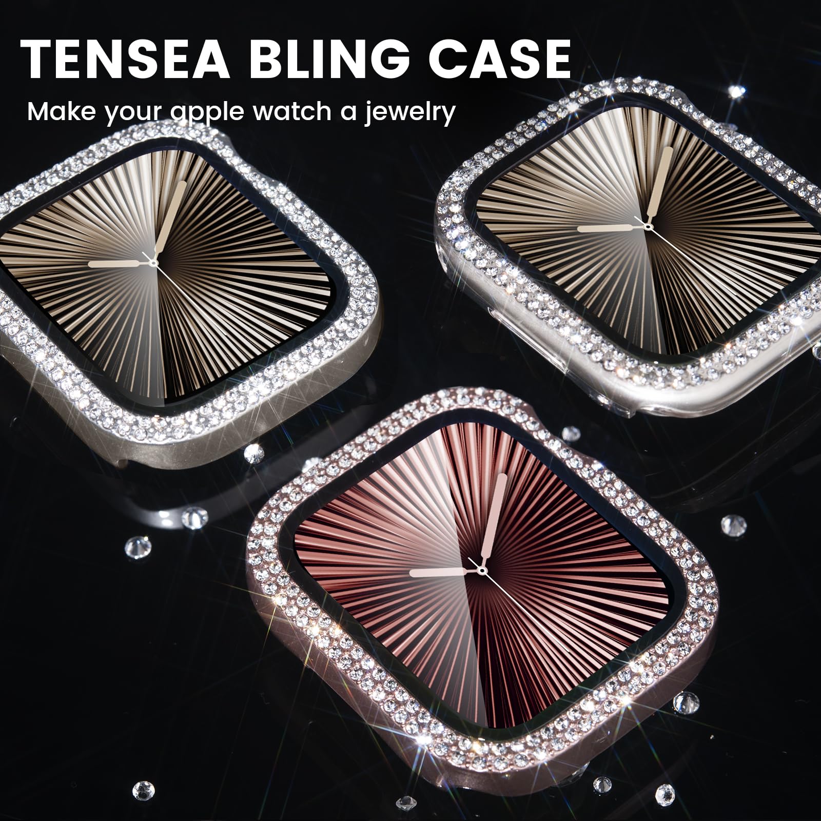 Tensea [3Pack For Apple Watch Screen Protector Case Series 10 42Mm Accessories, Iwatch Hard Pc Diamond Bumper Case Built In Temp