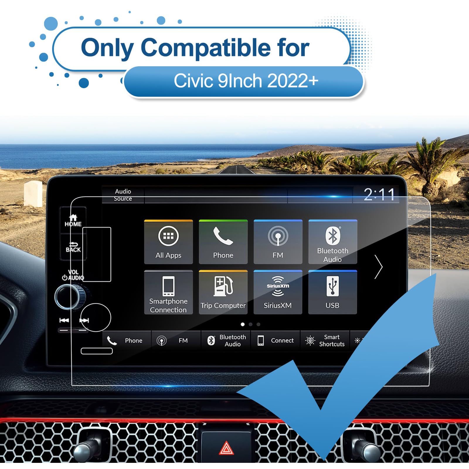 Coleya 2022 2023 2024 2025 Civic Screen Protector For Honda Civic (Touring/Sport Touring/Si/Type R) 9 Inch Touch Screen, 9H Temp