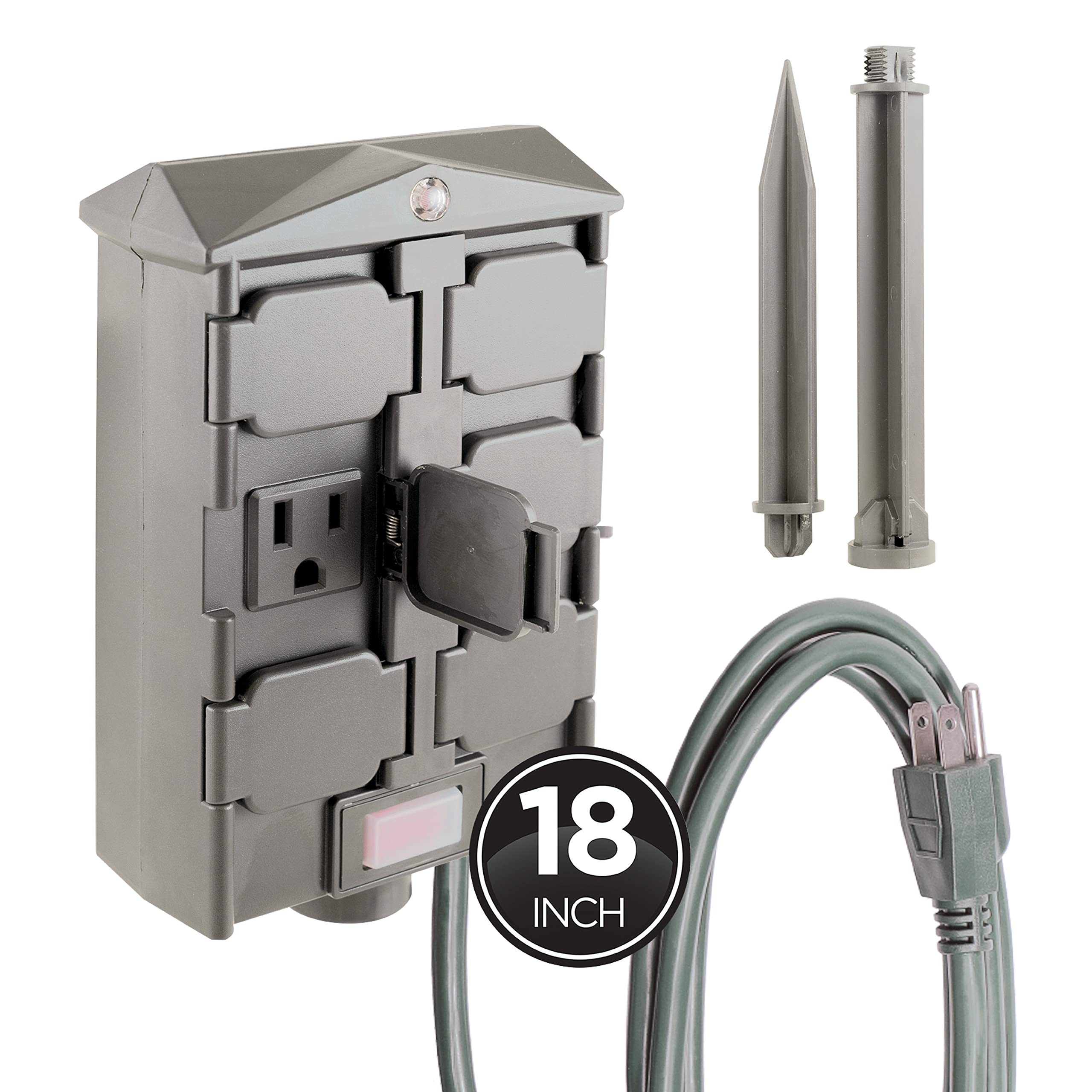 Ultrapro Outdoor 6 Outlet Yard Stake Timer, Plug In, Dusk To Dawn Photocell, Weather Resistant, Heavy Duty Grounded Outlets, Ide