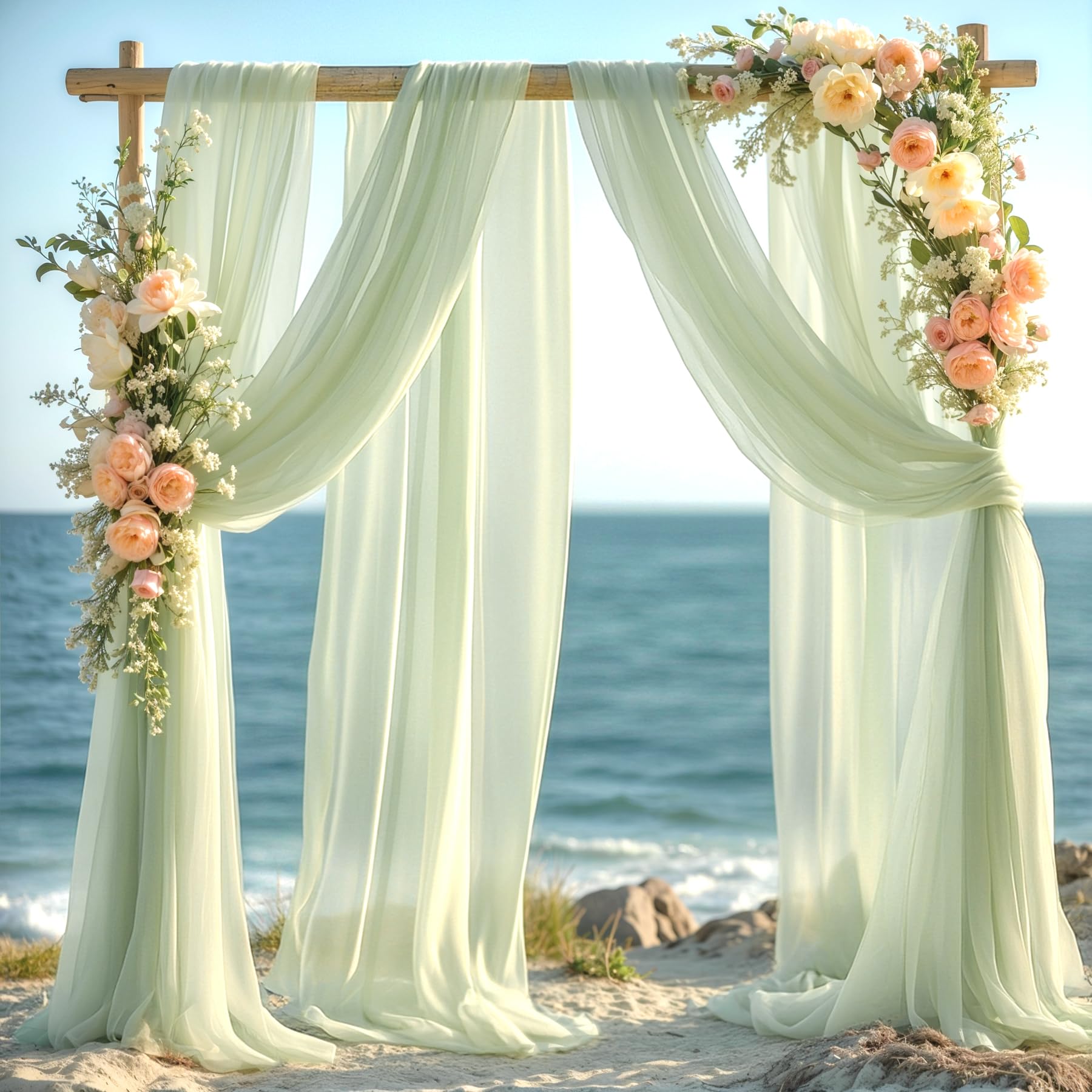 Partisky Wedding Arch Draping Fabric, 1 Panel 28 X 19Ft Sage Green Sheer Fabric Drapes Backdrop Curtain For Wedding Ceremony Par