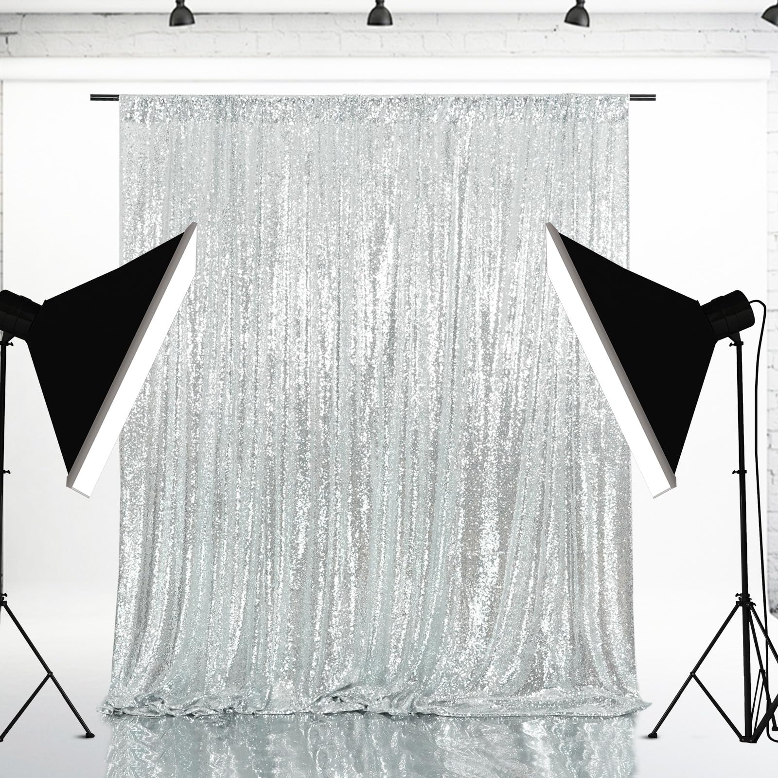 Eternal Beauty Silver Sequin Wedding Backdrop Photography Background Party Curtain, 6Ft X 6Ft