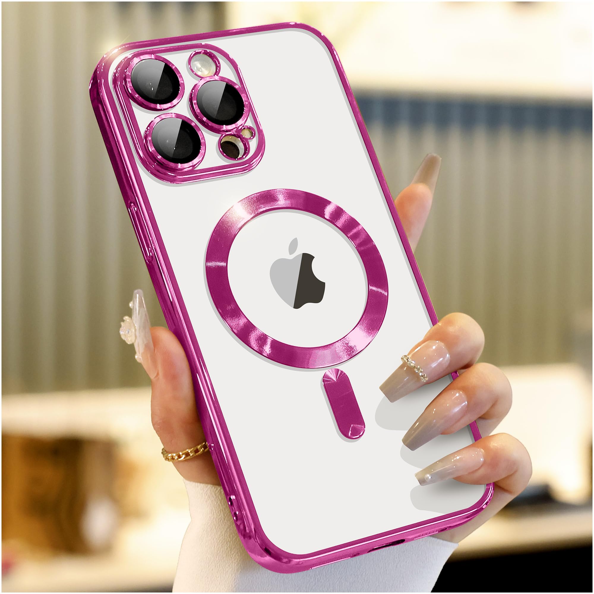 Waldeng For Iphone 15 Pro Max Case With Integrated Camera Lens Protection, [Seamless Work With Magsafe] [Metallic Glossy Soft Bu