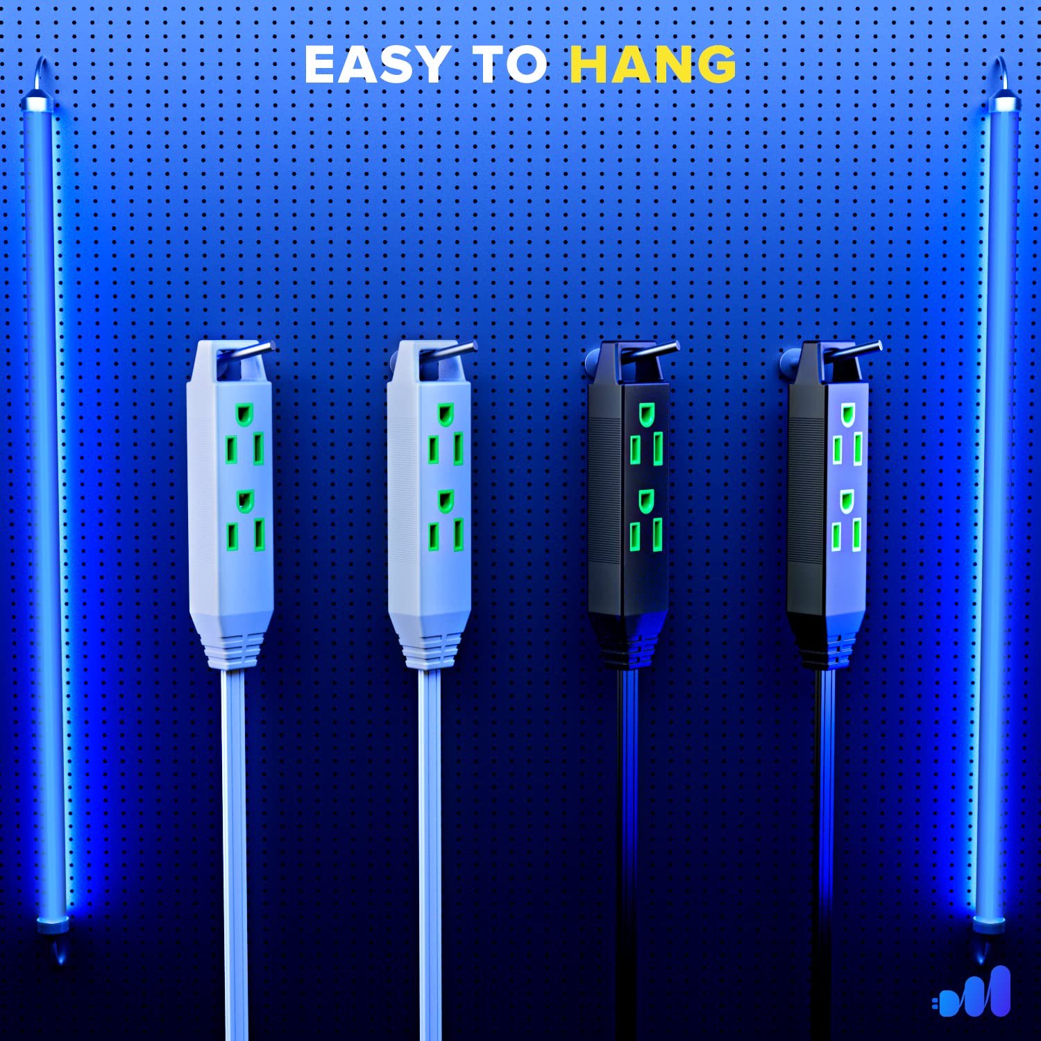 Maximm Extension Cord With Multiple Outlet 25 Ft, With Space Saving Flat Plug Design, White, 16 Gauge, Flat Extension Cord Etl L