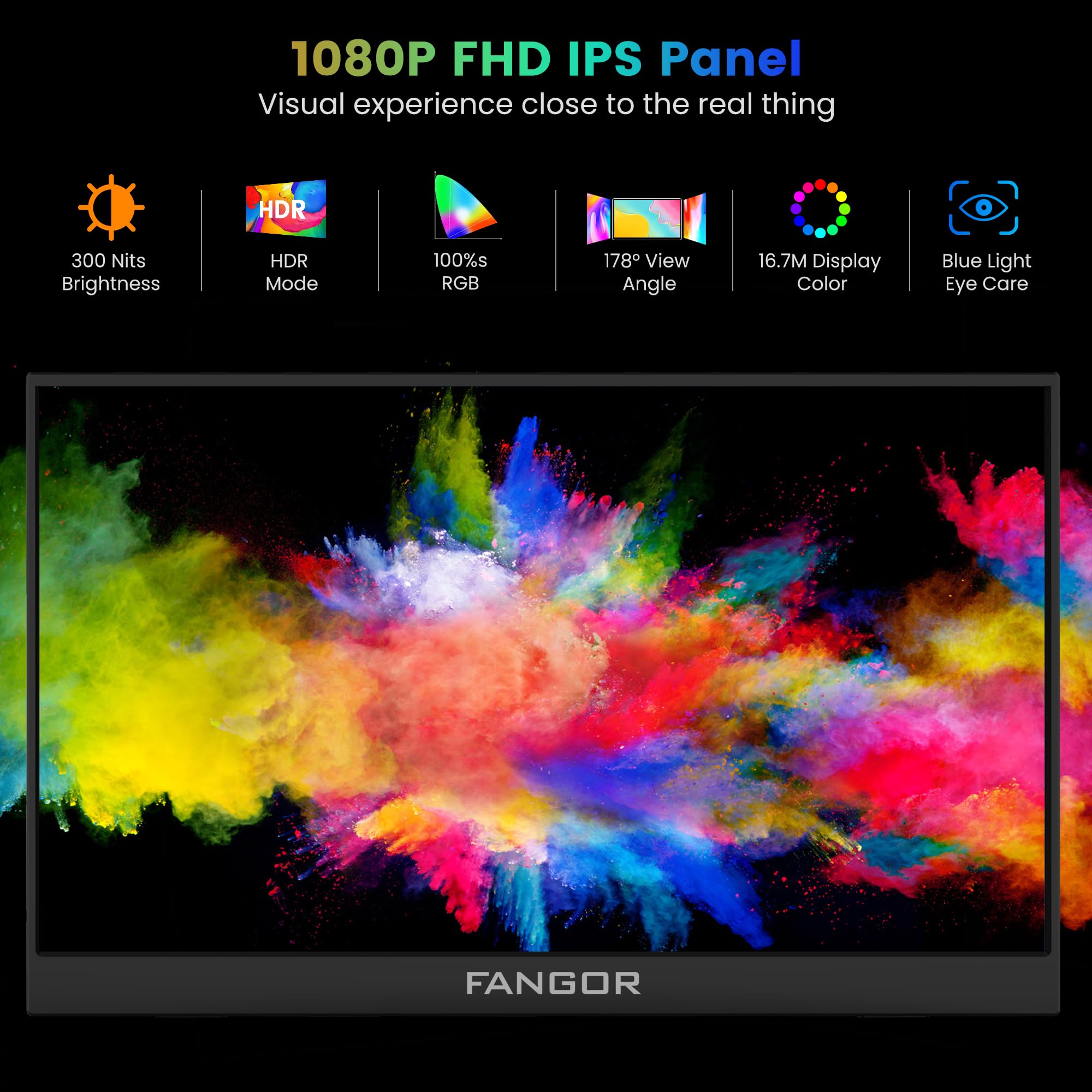 Fangor Portable Monitor, 15.6'' Fhd 1080P Travel Monitor For Laptop, Ultra Slim Hdr Ips Computer Gaming Display, Usb C Hdmi Scre