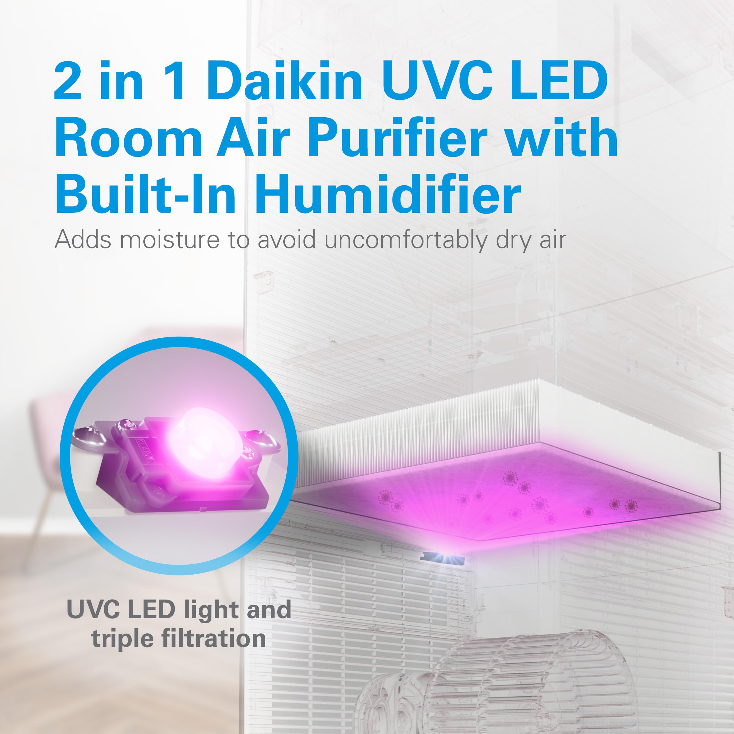 Daikin Room Air Purifier, Hepa Air Purifier, Air Purifier With Hepa Filter, Activated Carbon Filter, Pre Filter And Uvc Led Ligh