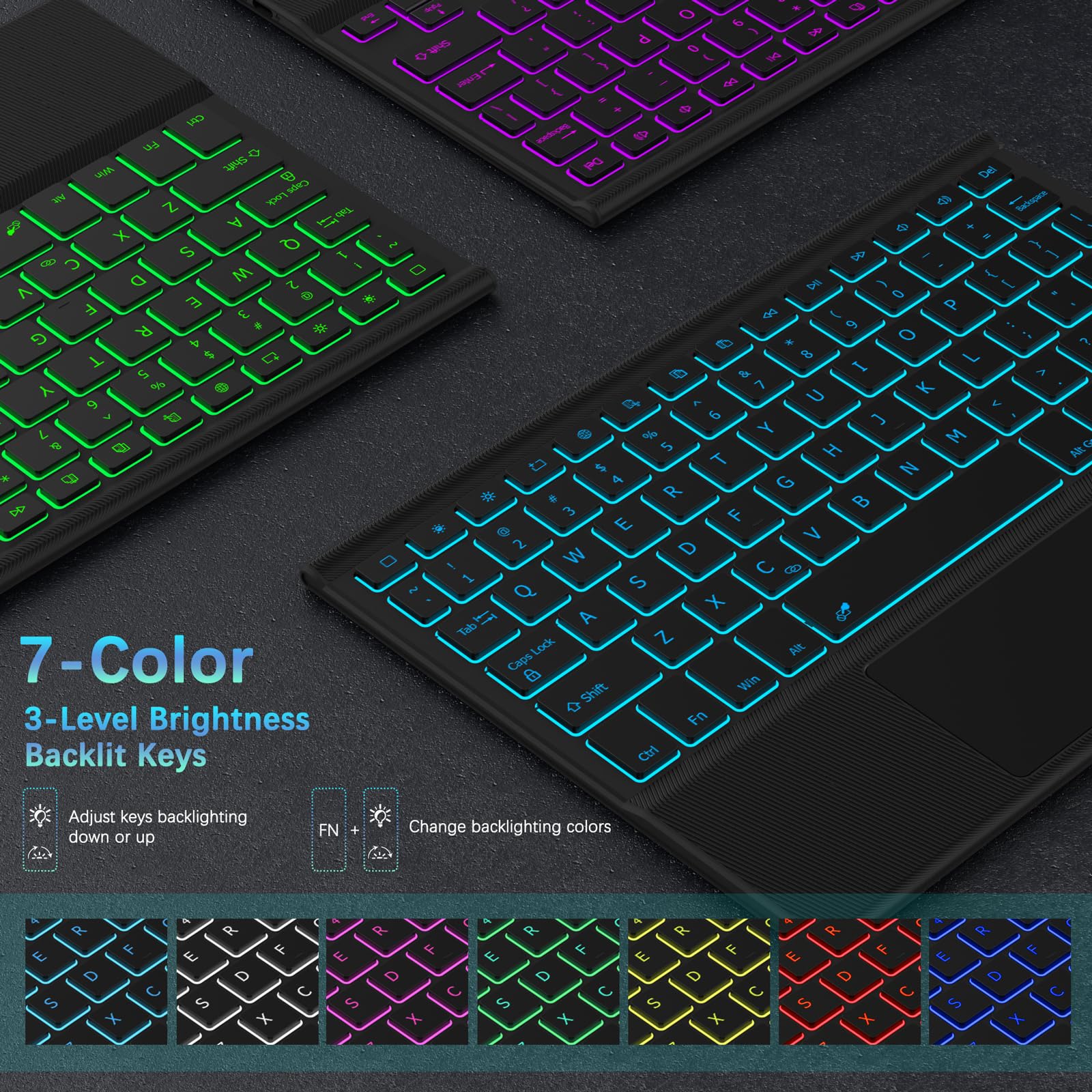 Doohowcase Backlit Bluetooth Keyboard Case Touch For Lenovo Tab M11 11 Inch 2024, Keyboard With Trackpad With 7 Color Backlit An