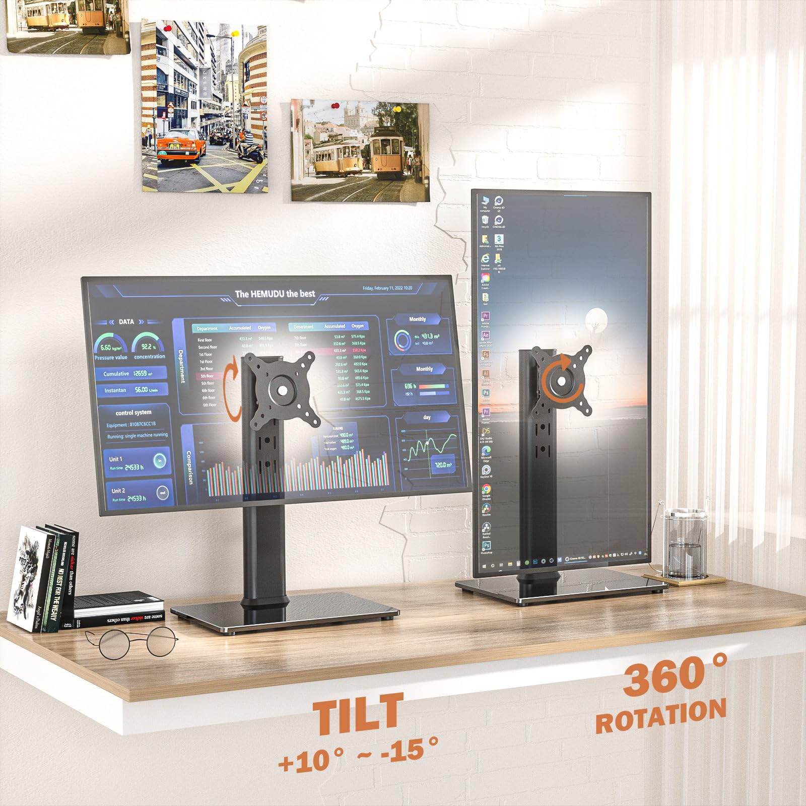 Single Lcd Computer Monitor Free Standing Desk Stand Mount Riser For 13 Inch To 32 Inch Screen With Swivel, Height Adjustable, R
