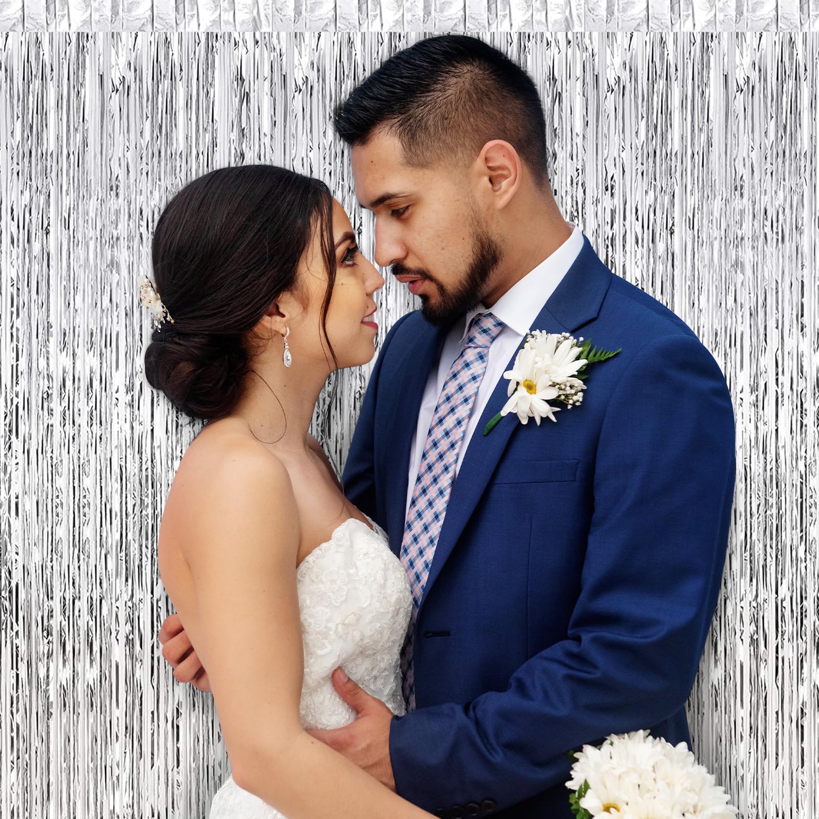 Silver Fringe Curtain Party Streamers, 12 Pack 3.3Ft X 8.2Ft Foil Curtain Backdrop Tinsel Foil Fringe Curtains Photo Booth Backd