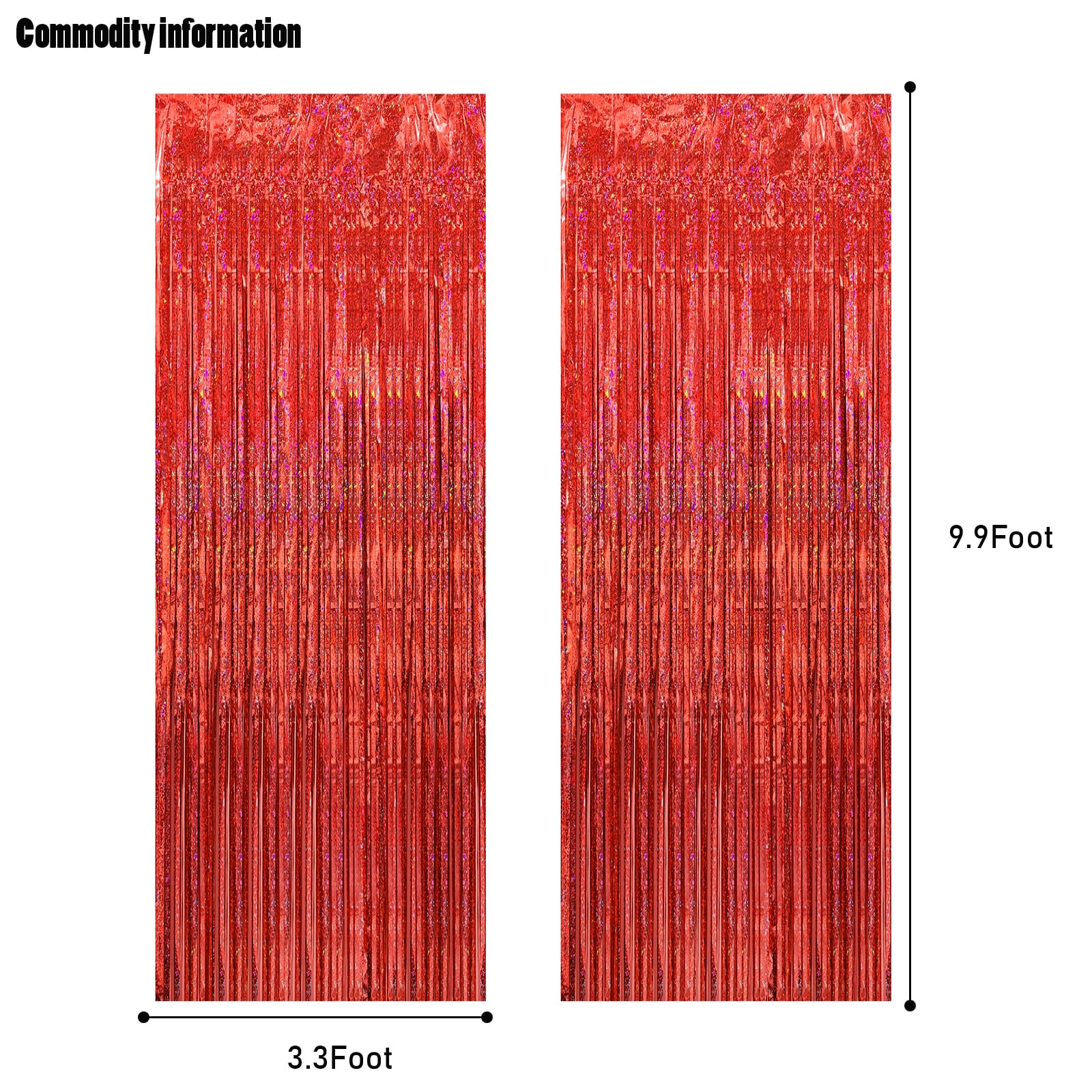 Canrevel 2 Pack 3.3X8.2 Feet Laser Red Foil Fringe Backdrop Curtains, Glitter Tinsel Streamers Birthday Party Decorations, Fring
