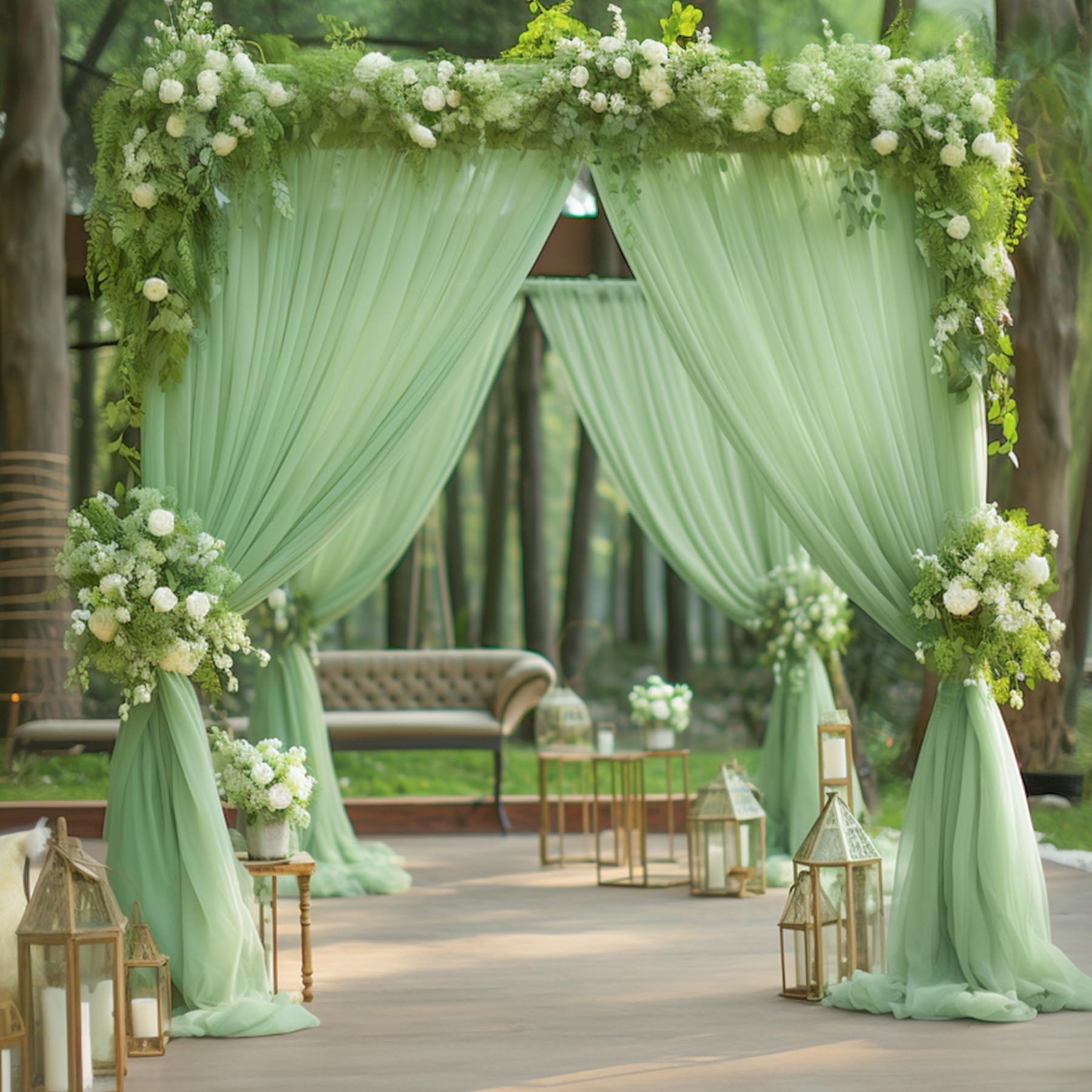 20X10 Green Tulle Backdrop Curtains For Parties, Sheer Backdrop Curtain Wedding Photo Backdrop Drapes For Baby Shower Photograph