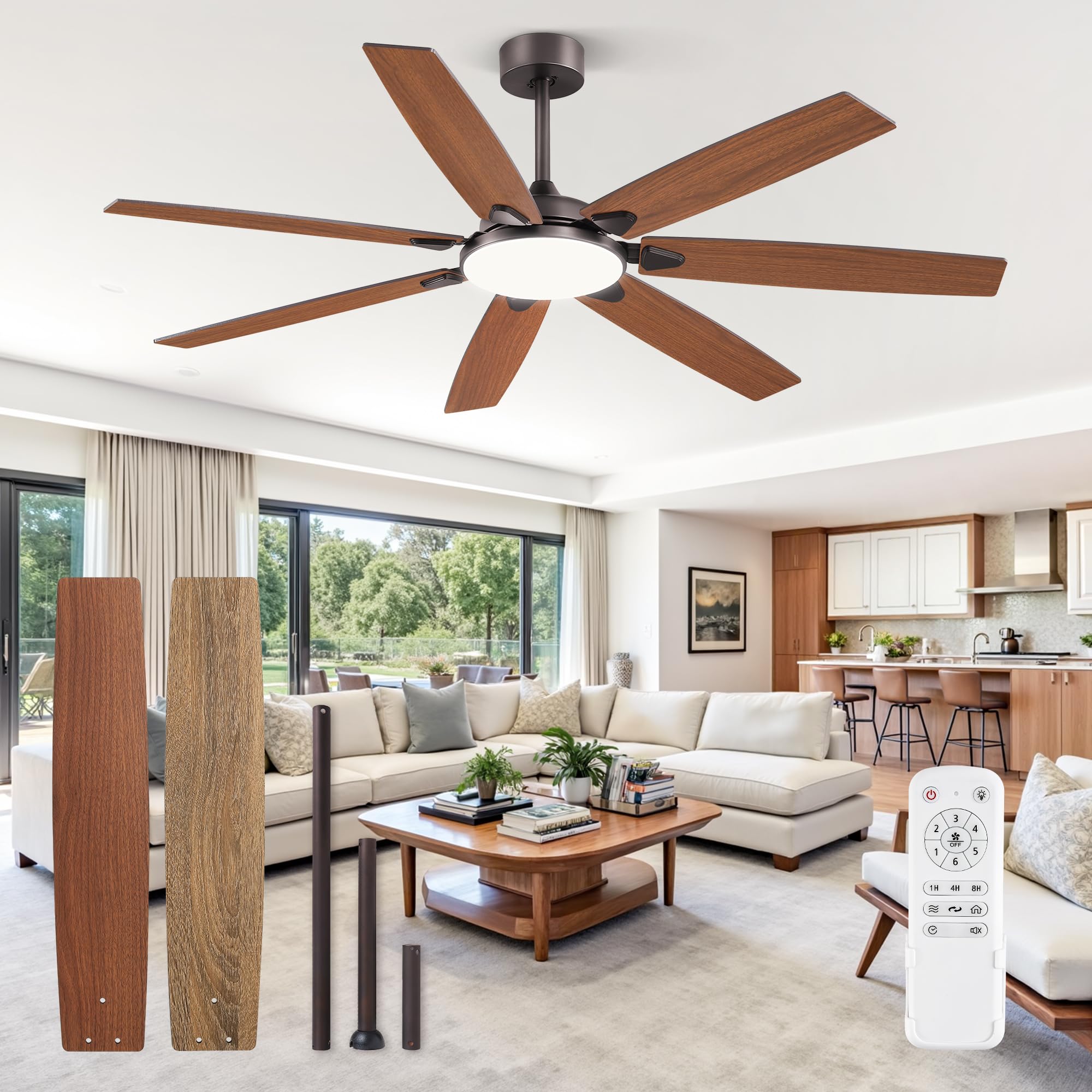 Fanbulous 62 Inch Large Ceiling Fans with Lights and Remote, Oil Bronze Modern Ceiling Fan with 3CCT LED Light, Quiet DC Motor,I