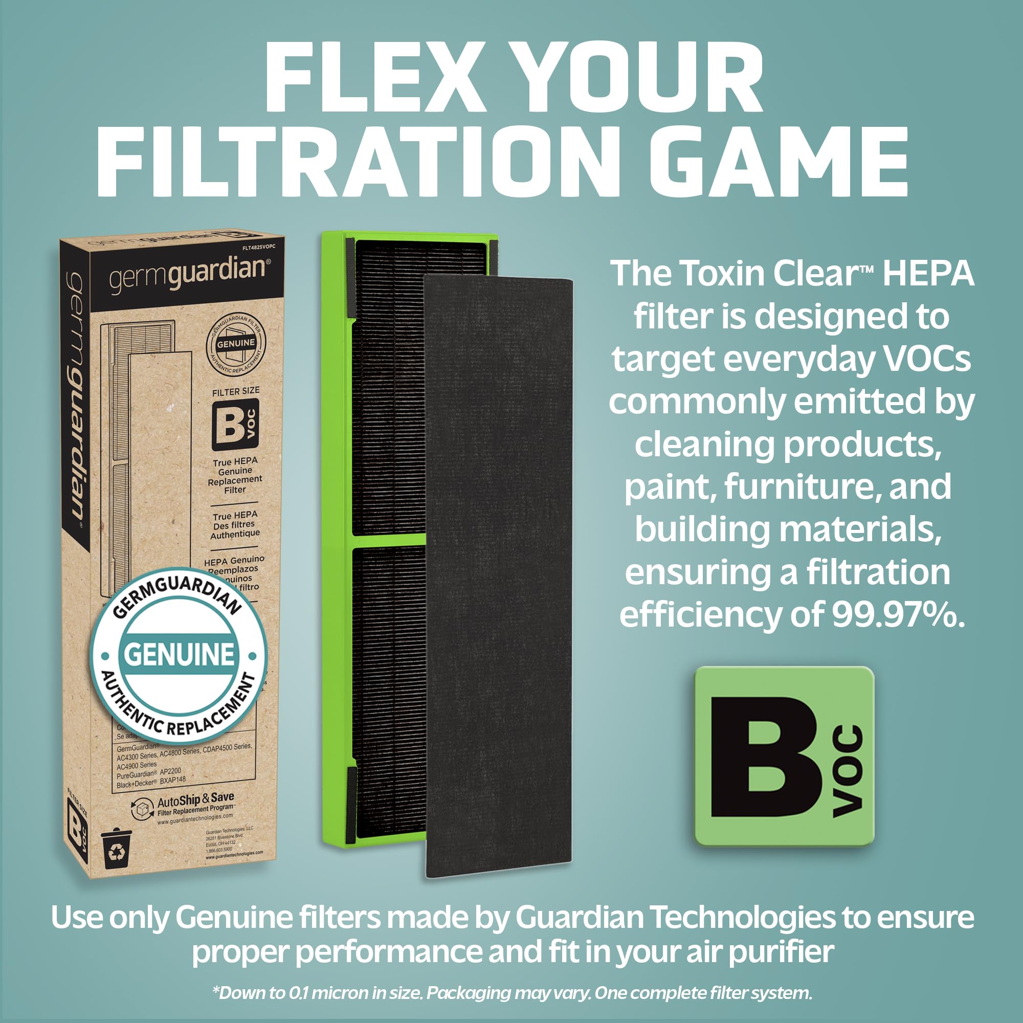 Germguardian Filter B Toxin Clear Hepa Genuine Replacement Filter, Removes 99.97% Of Pollutants, Common Vocs, Household Toxins,