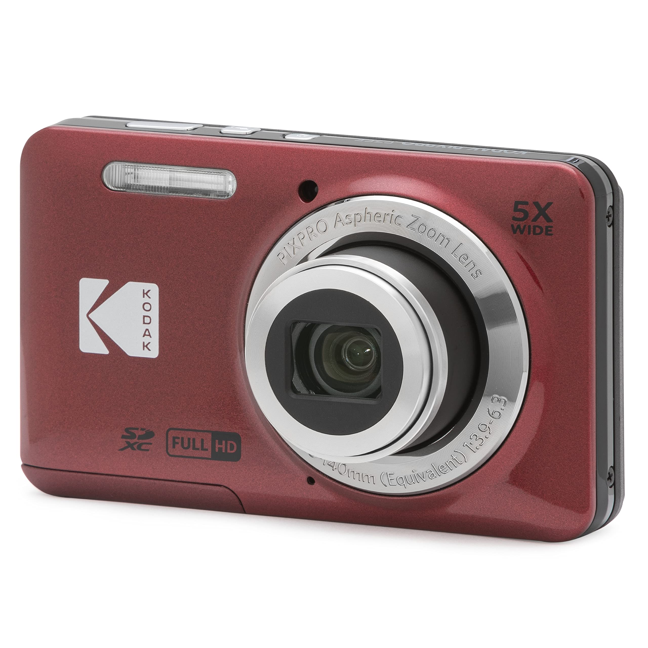 KODAK PIXPRO FZ55-RD 16MP Digital Camera 5X Optical Zoom 28mm Wide Angle 1080P Full HD Video 2.7 LCD Vlogging Camera (Red) Packa