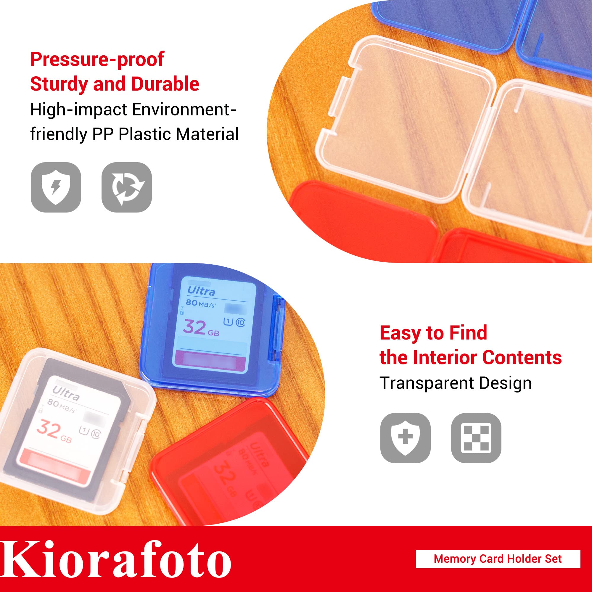 Kiorafoto 24 Pcs Multi Color Clear Plastic Sd Card Case Holder For 24 Sd Sdxc Sdhc Cards, Transparent Standard Memory Card Case