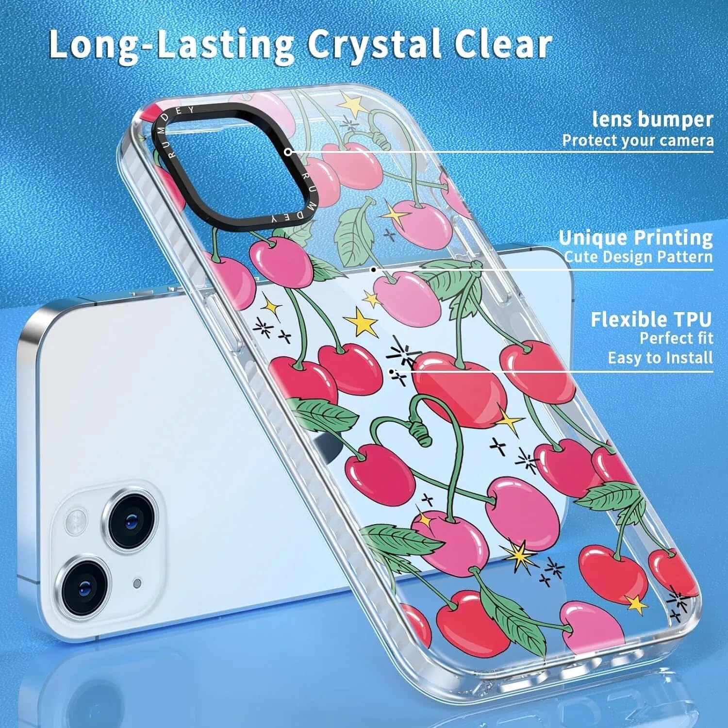 Rumdey 2 Pack Cute Cherry For Iphone 14 Plus 6.7'' Phone Case, Transparent Tpu Aesthetic Design Clear Cases Soft Silicone Slim T