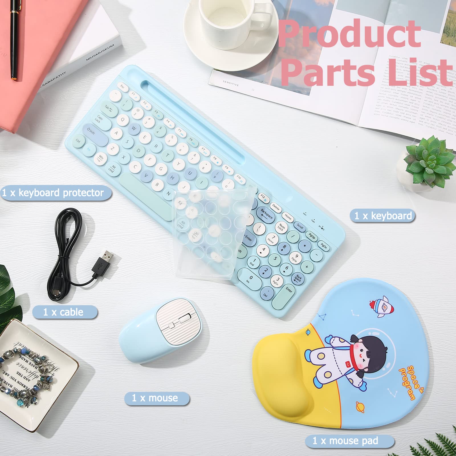 Bluetooth Keyboard And Mouse Wireless, Multi Device Rechargeable Keyboard And Mouse Combo With Phone Holder (Bluetooth 5.0+3.0+2