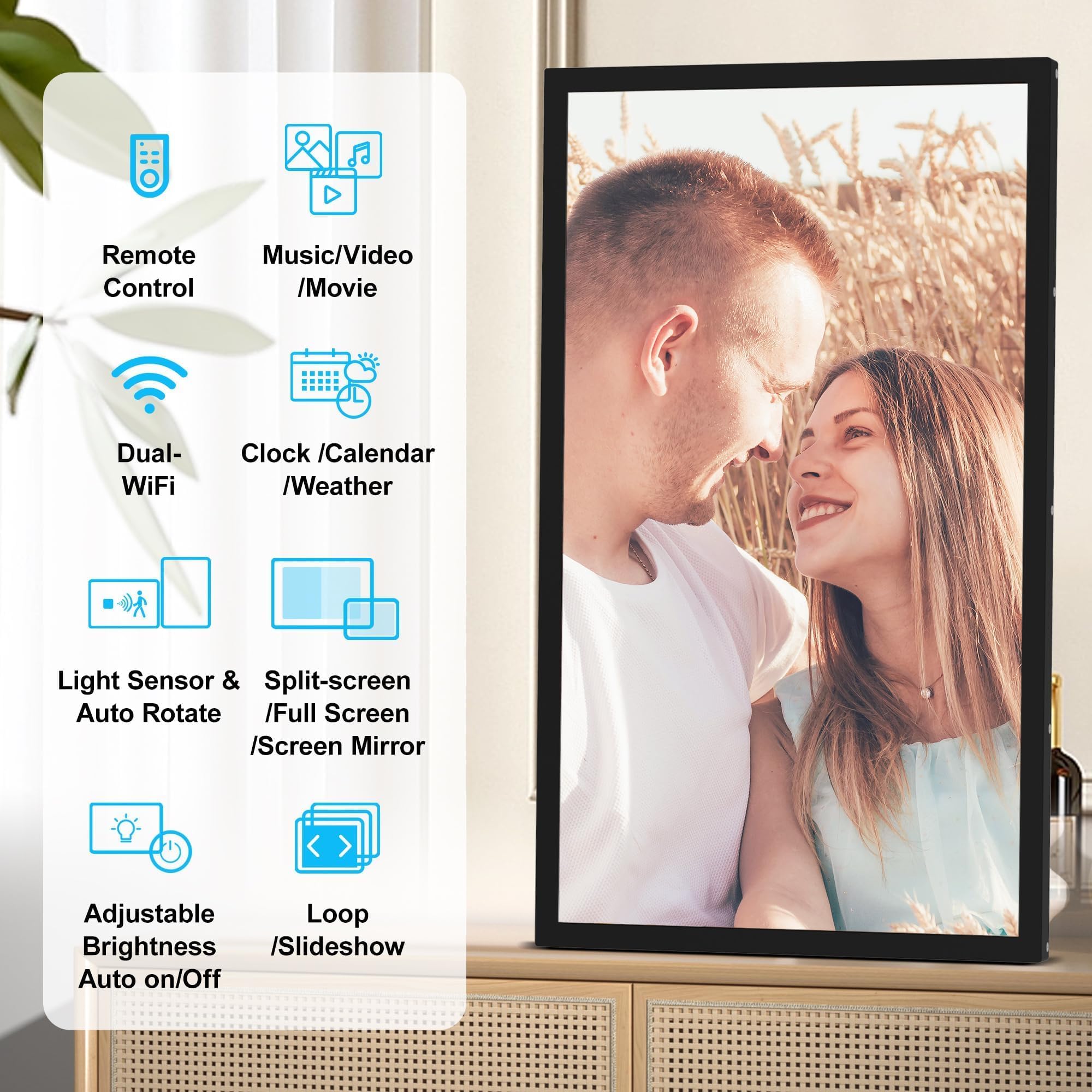 21.5 Inch Digital Picture Frame Large Photo Frame   Dual Wifi Digital Photo Frame, 1920X1080 Fhd, 32Gb, Remote Control, Synchron