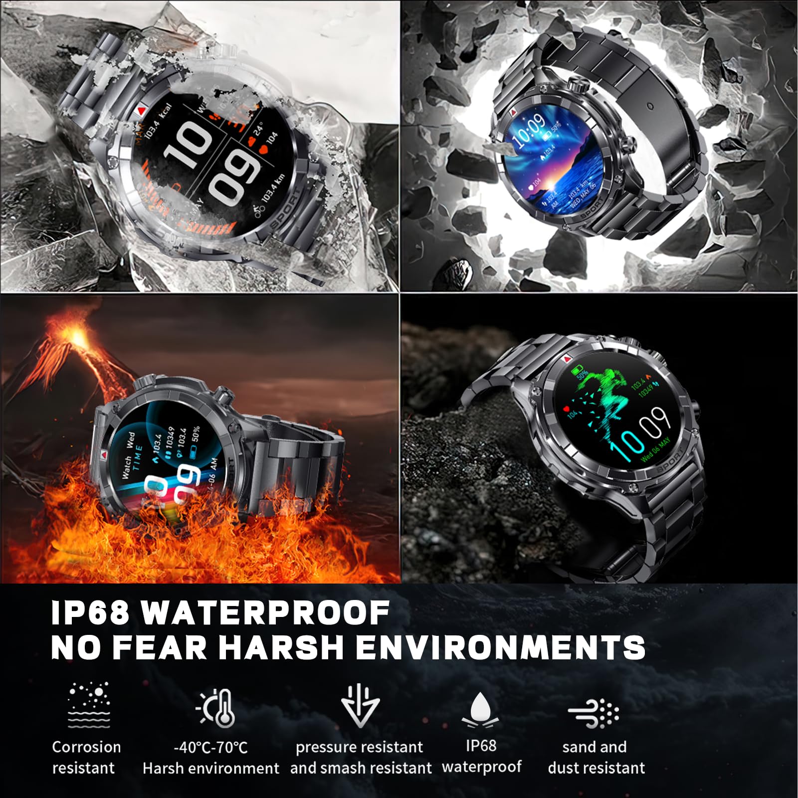 Ynwinste Smart Watches For Men With Bluetooth&Flashlight,1.52'' Ip68 Waterpro Men'S Smart Watch,500Mah 100+ Sport Modes With Hea