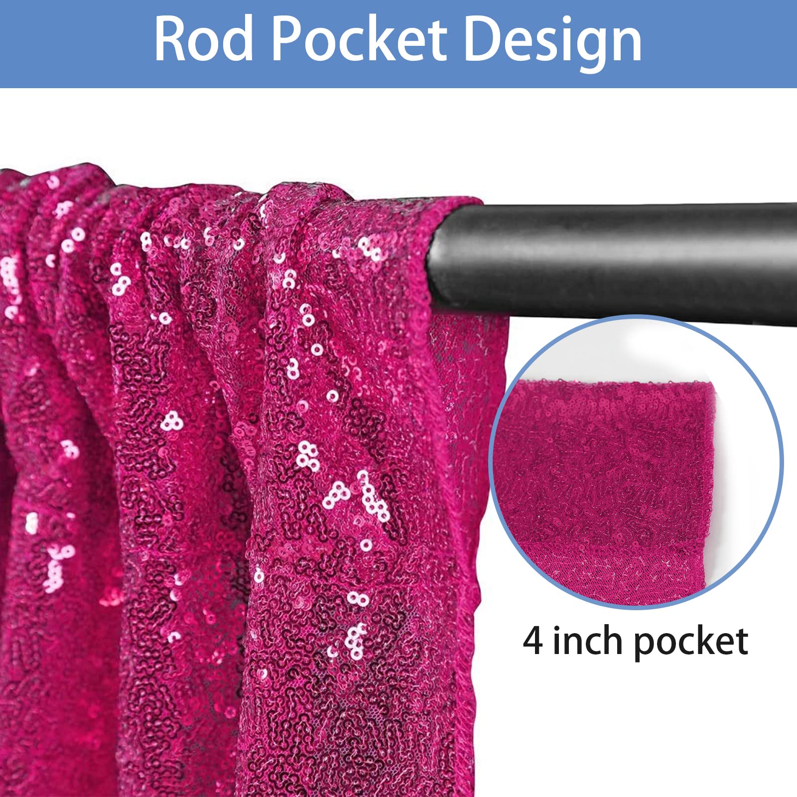 Hahuho Fuchsia Sequin Backdrop Curtain, 2Pcs 2Ftx8Ft Glitter Backdrop Curtain For Parties, Christmas, Wedding, Party Decoration(