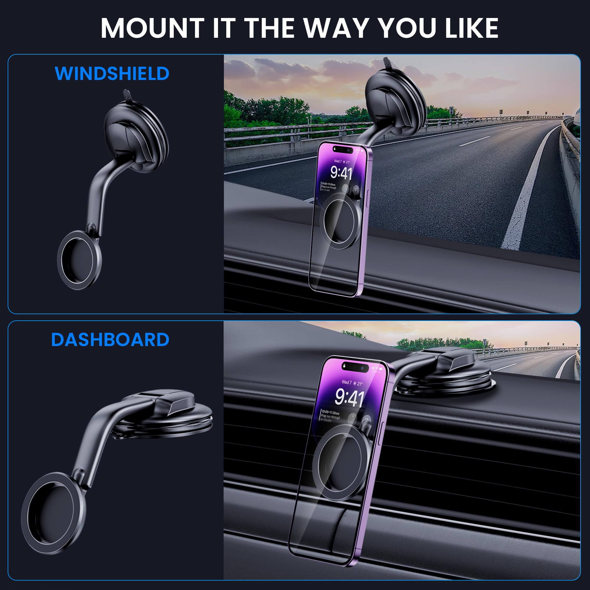 Dolyofg For Magsafe Car Mount,?Strong Magnets & Low Profile? Magnetic Phone Holder For Car Dashboard Windshield Universal Hands