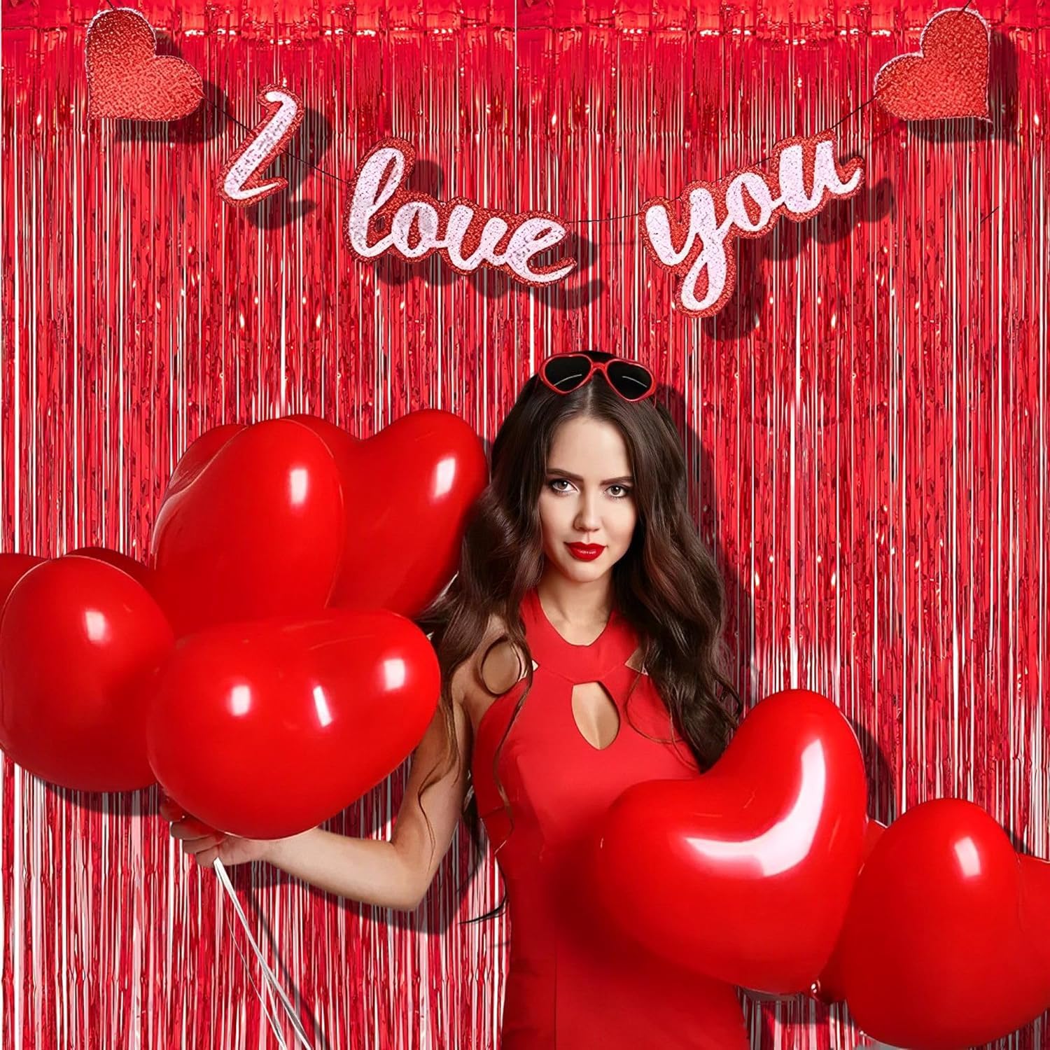 Foil Fringe Curtain Christmas Party Decorations - Red Metallic Tinsel Photo Booth Backdrop Party Steamers Curtains For Christmas