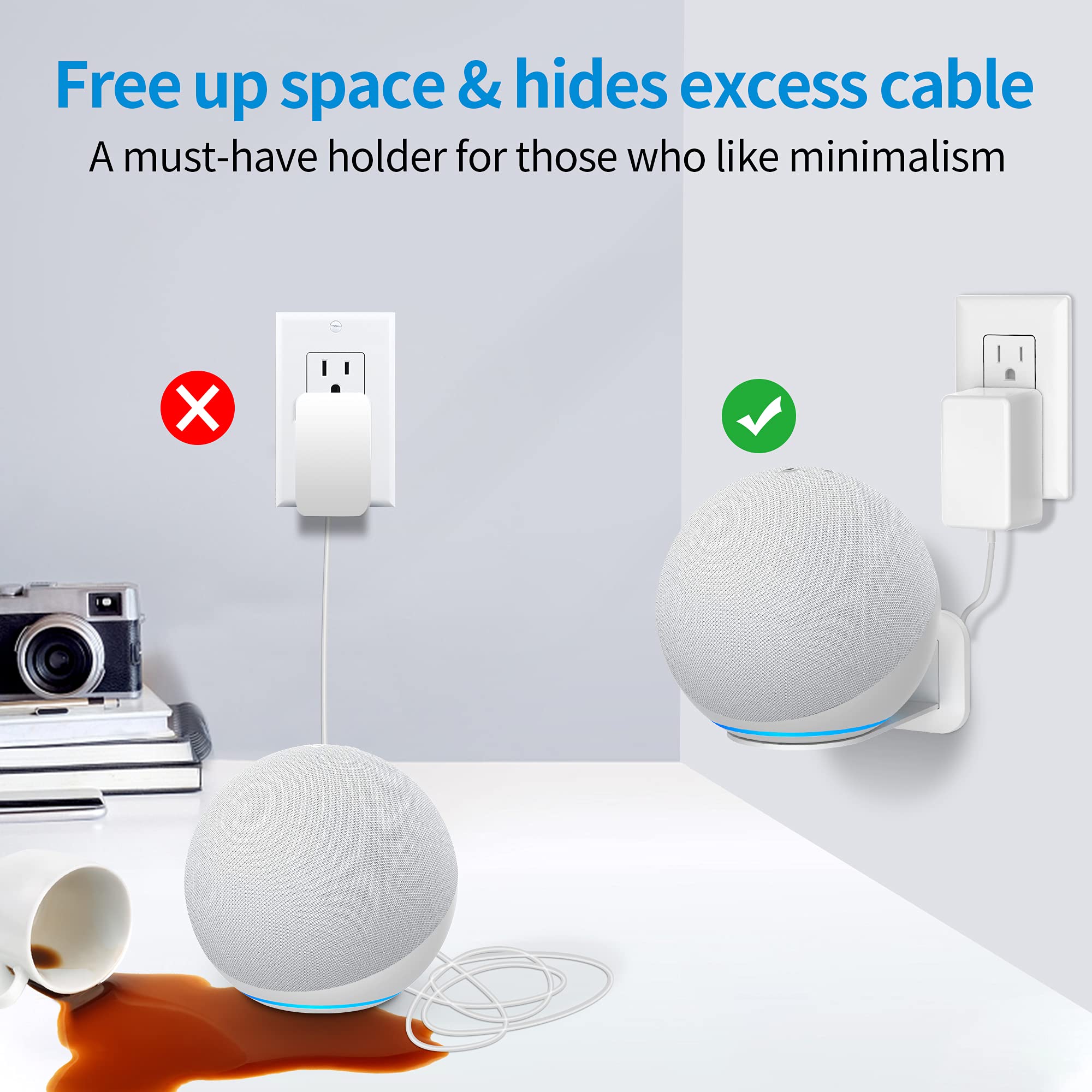 Plusacc Wall Mount For 4Th Gen   Space Saving Stand Shelf Compatible With Google Home Mini & 4Th Generation, Metal Bracket With