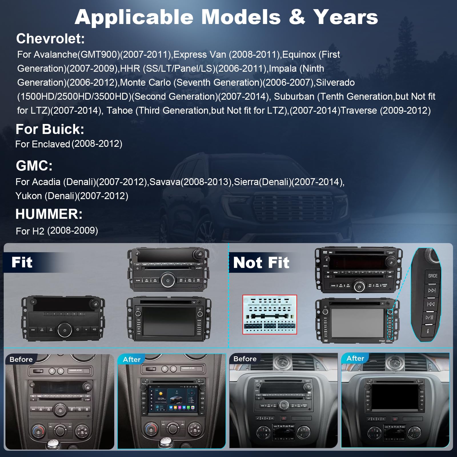 Swtnvin Car Stereo Radio For Gmc Sierra Yukon Chevrolet Buick Chevy Silverado Android 14 Dvd Player Double Din 7Inch Ips 1280 *