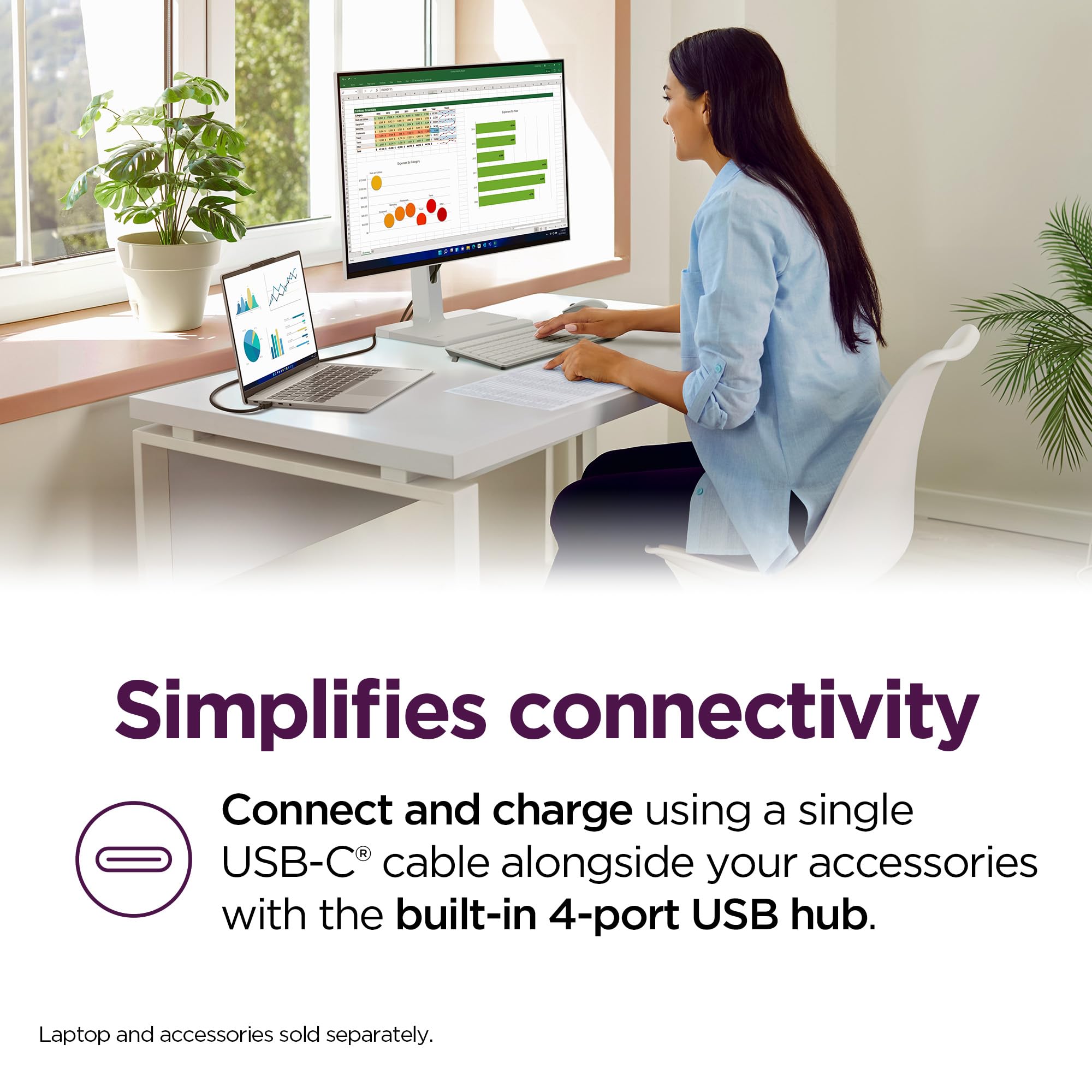 Lenovo L27H-4A Monitor, 23.8 Qhd Ips Panel Display, 100Hz, Hdr10, Usb-C- Waves Maxxaudio, 1Ms Mprt, Cloud Grey Nearedgeless Desi