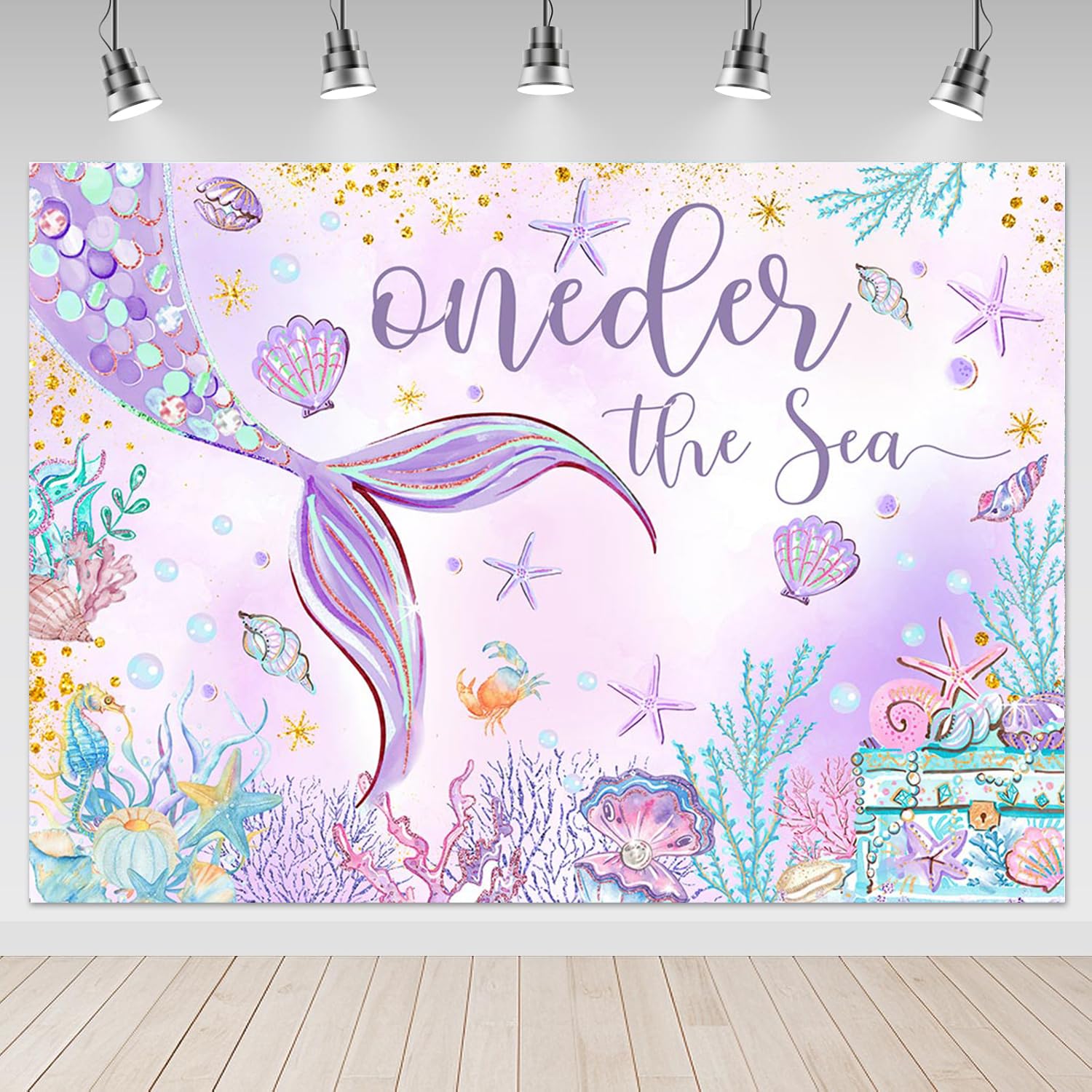 Mocsicka Oneder The Sea 1st Birthday Backdrop 7x5ft - Purple Mermaid Under The Sea Happy First Birthday Party Decorations for Gi