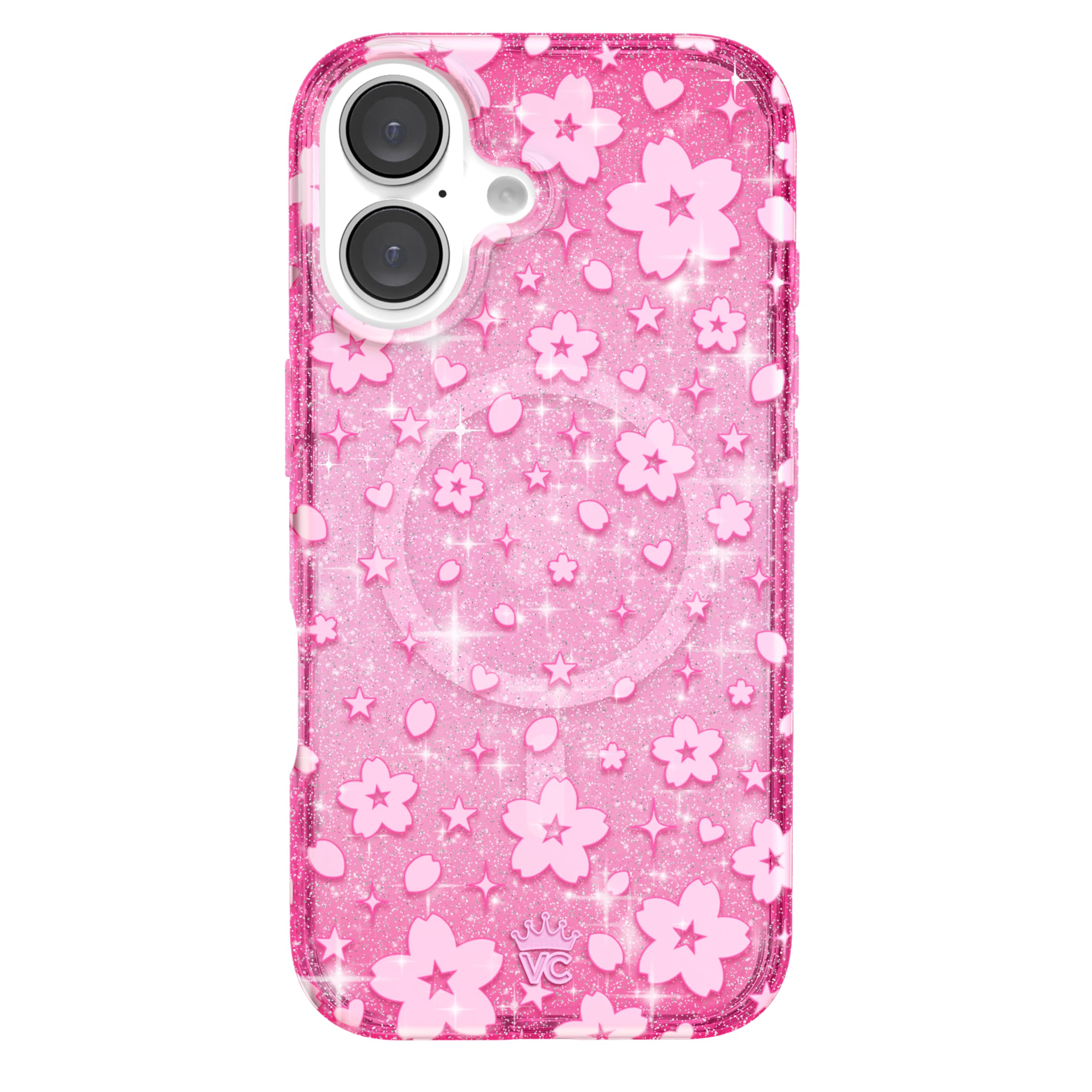 VELVET CAVIAR for iPhone 16 Case Pink Glitter - Compatible with MagSafe [10ft Drop Tested] - Cherry Blossom Floral Summer Vibes