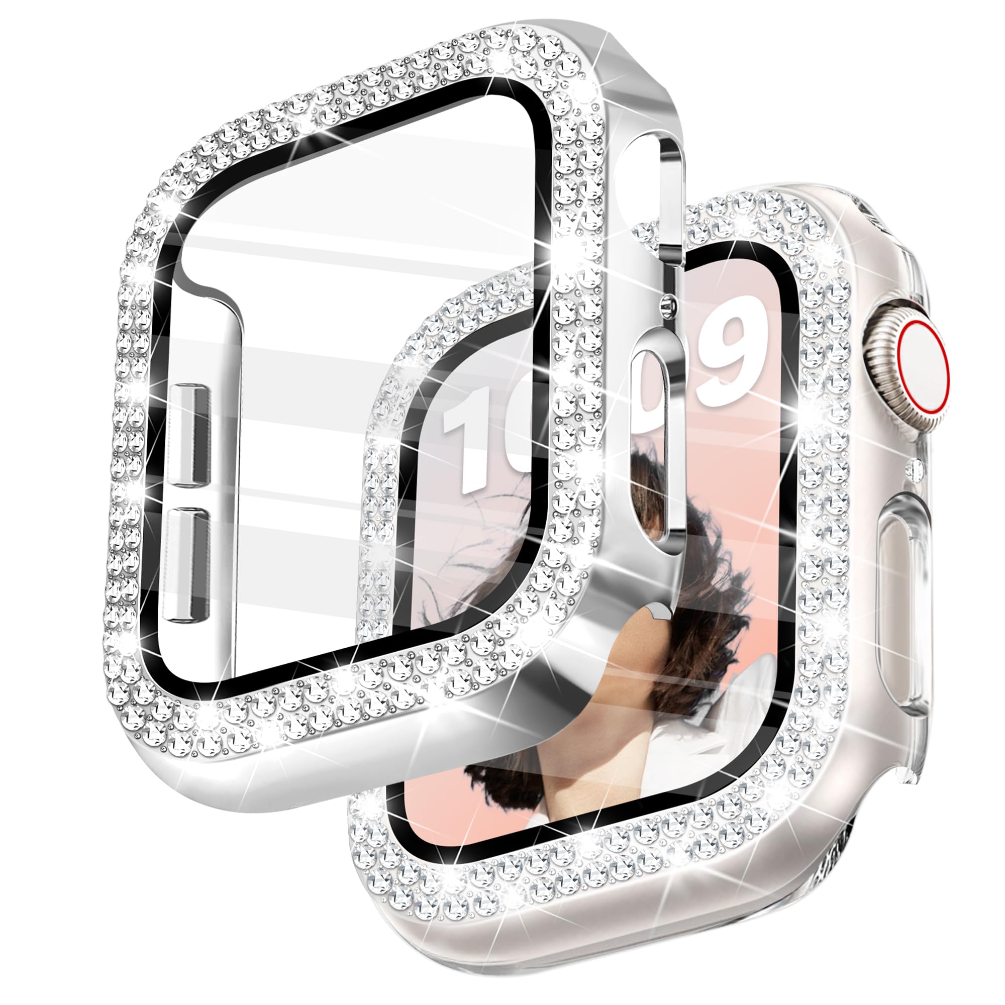 Newlibery 2-Pack Bling Watch Case with HD Screen Protector Women Compatible with Apple Watch 40mm Diamond PC Bumper Full Protect