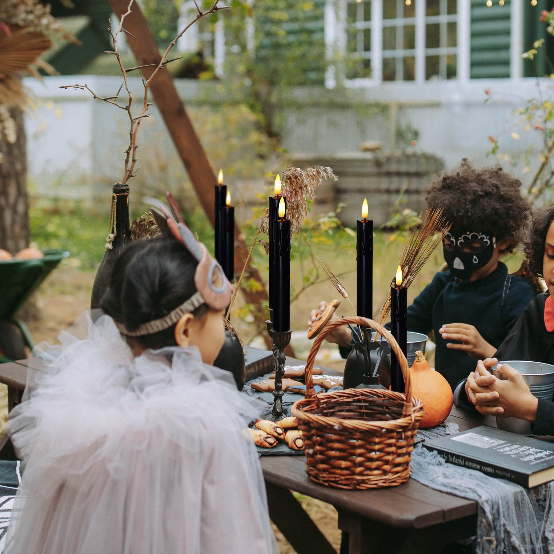 Mavandes Flameless Flickering Taper Candles Two Remote, 7.5 Inch Black Battery Operated Led Window Candles Timer,Set Of 8 Plasti