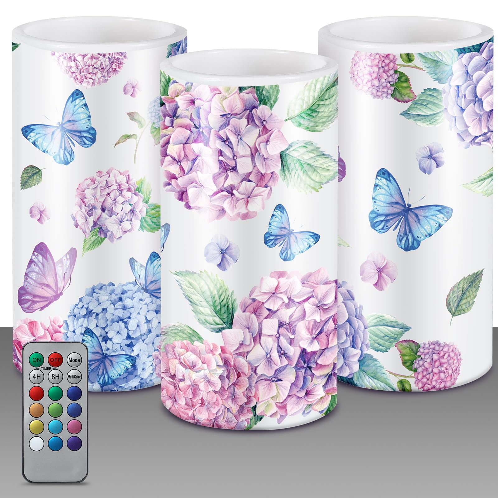 Roceei 3 Pcs Flameless Candles Led Candles Battery Operated Butterfly Flickering Real Wax Candles With Remote Floral Spring Deco