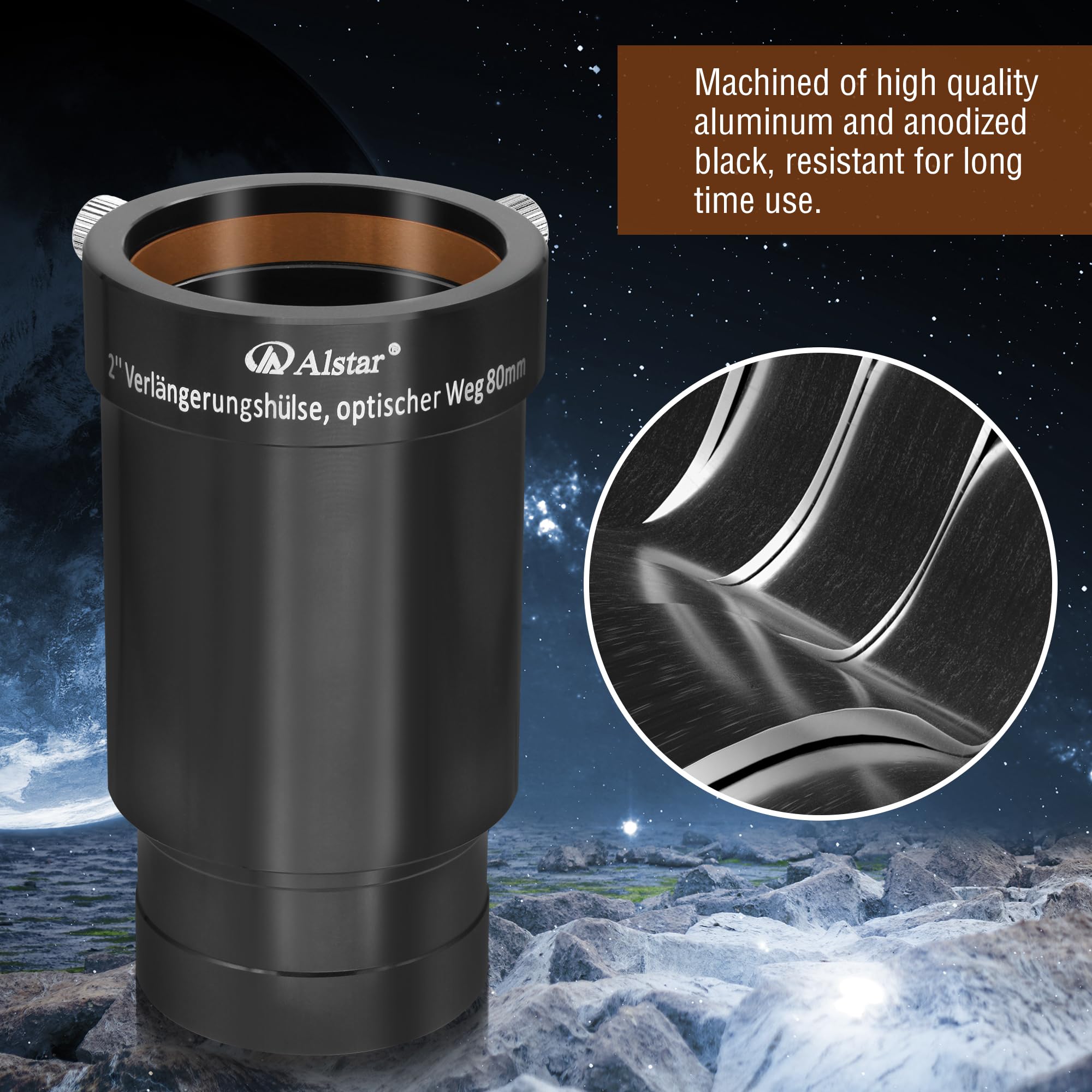 Alstar 2 Inch Telescope Eyepiece Extension Tube Adapter   Optical Length 80Mm   With Standand 2 Inch Filter Threads