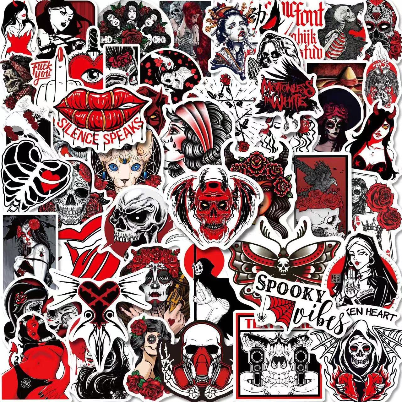 Taeekiy 50 Pcs Cool Goth Horror Stickers Decals. Horror Skull Stickers For Adults Girls Teens Mens.Vinyl Gothic Halloween Sticke