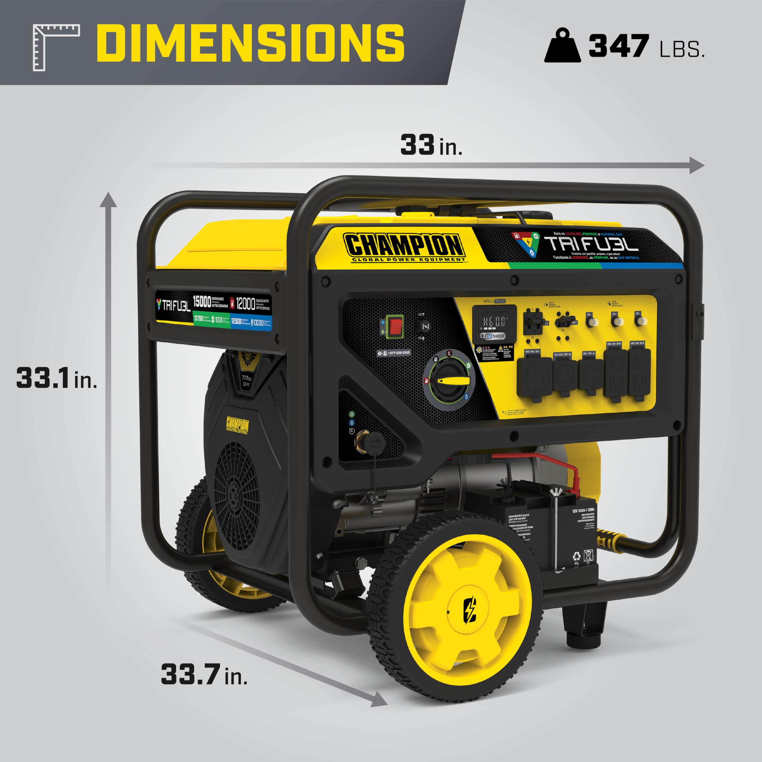 Champion Power Equipment 15,000 Watt Electric Start Tri Fuel Home Backup Portable Generator With Co Shield