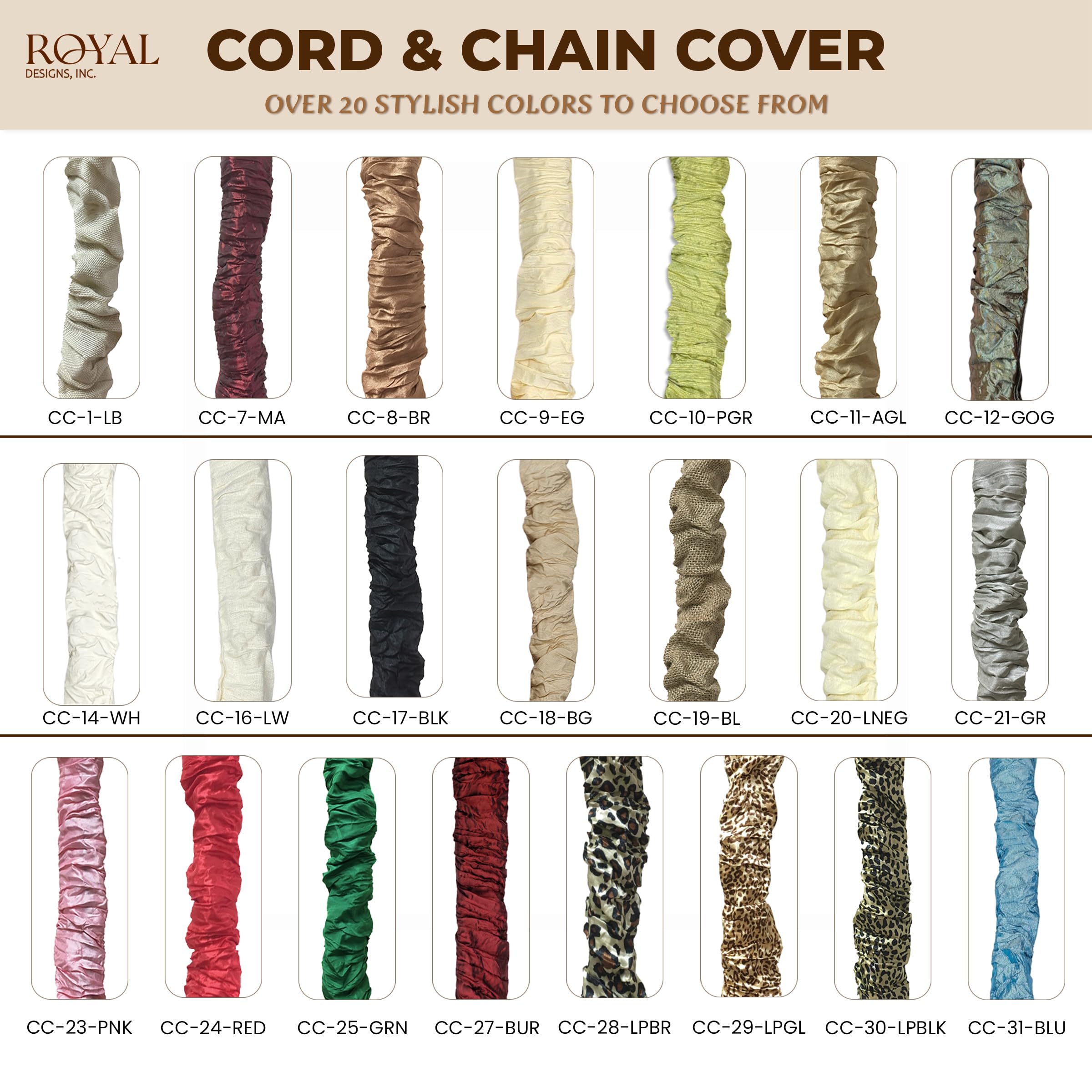 Royal Designs, Inc. Cc-19-Bl Burlap Cord & Chain Cover 4 Burlap Material Touch Fastener, Burlap