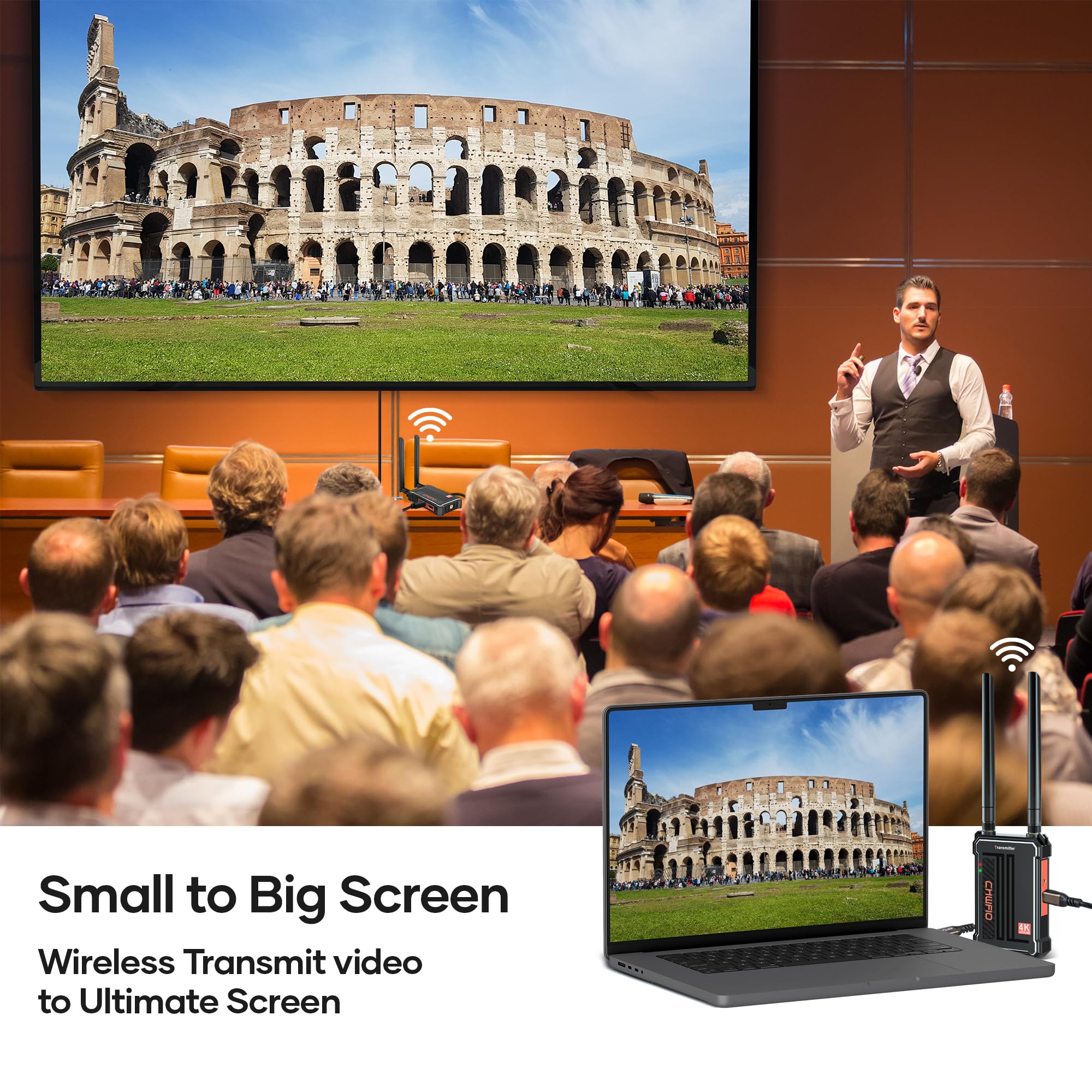 Chwfio Wireless Hdmi Transmitter And Receiver 4K, Hdmi Wireless Video Transmitter Dual Outputs Streaming Live Video/Audio/File W