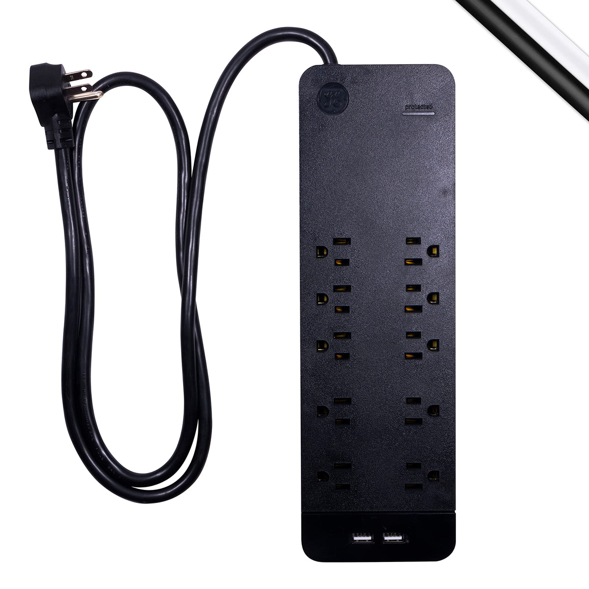 Ge 10 Outlet Surge Protector, 4 Ft Extension Cord, 3540 Joules, Power Strip, Flat Plug, Integrated Circuit Breaker, Wall Mount, 