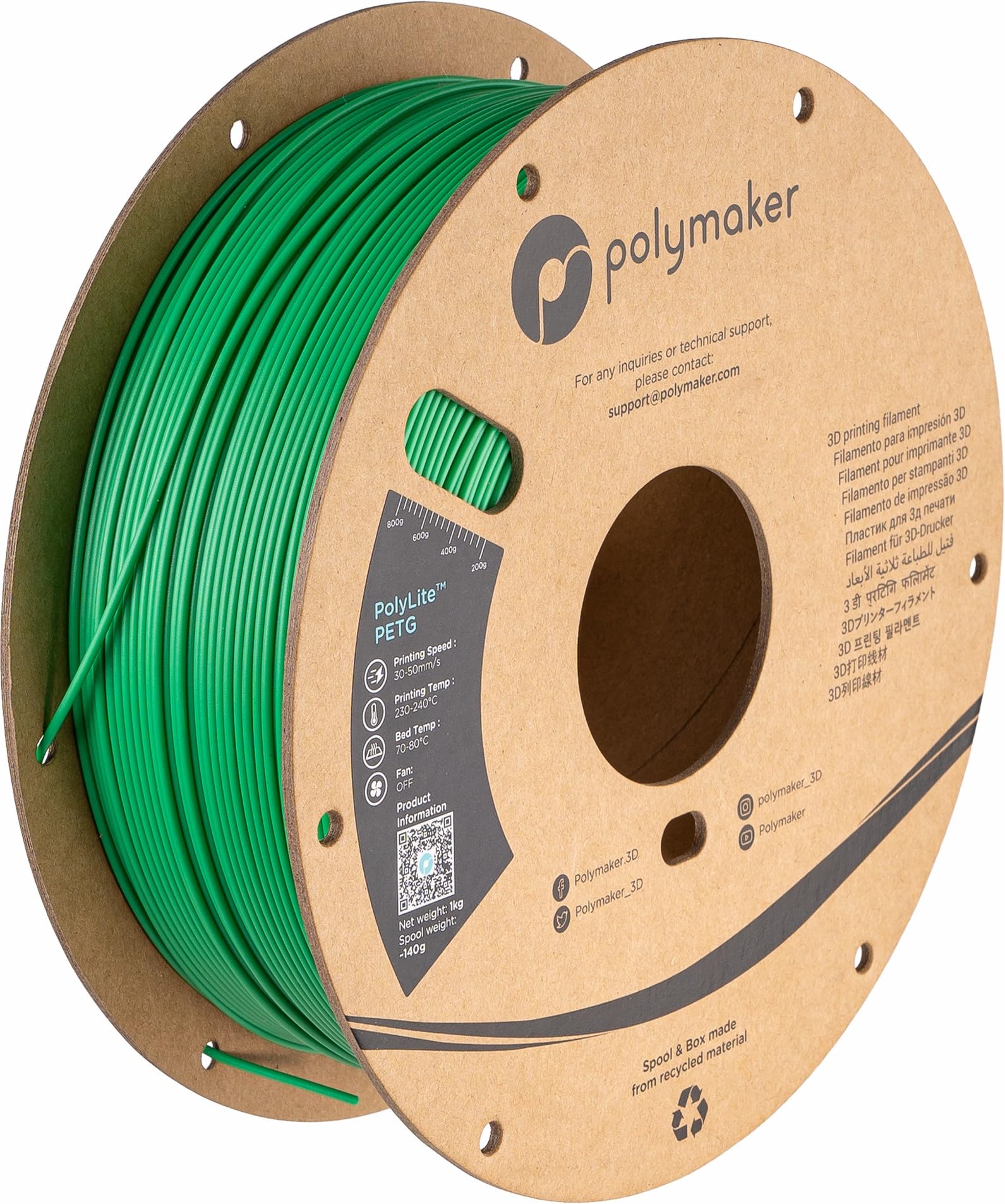 Polymaker Petg Filament 1.75Mm, 1Kg Strong Petg 3D Printer Filament Green   Polylite Petg Green 3D Printing Filament 1.75Mm, Dim