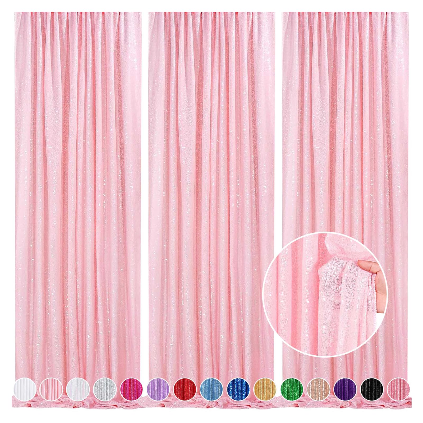 Pink Backdrop For Wedding Party   6X8Ft Sequin Backdrop Curtains For Girls And Boy Birthday Theme Brildal Shower Decor(3 Panels