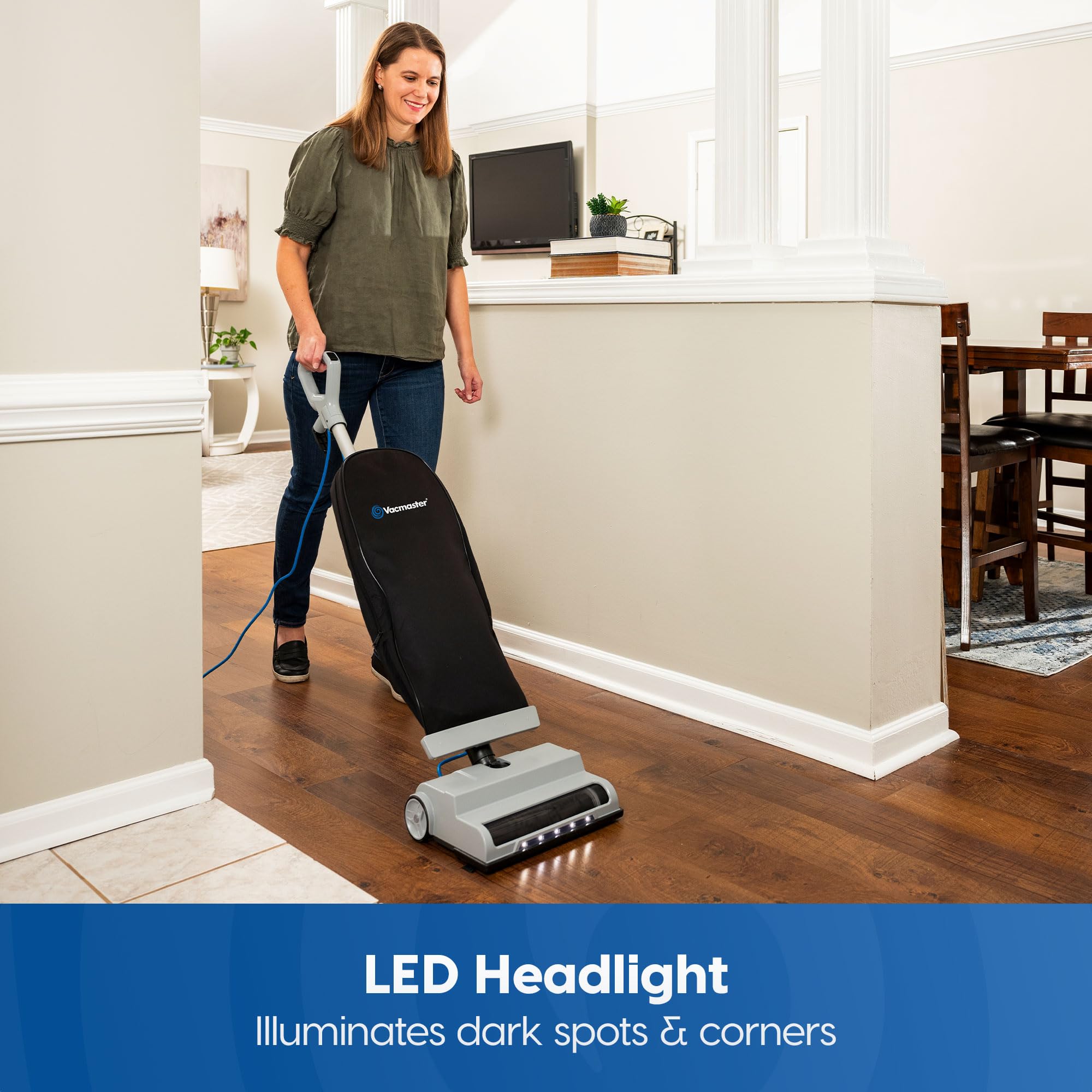 Vacmaster Ub0402 Commercial Vacuum Cleaner Ultra Lightweight 14L Capacity Bagged Upright Vac With Led Headlight And 2 Speed Sett